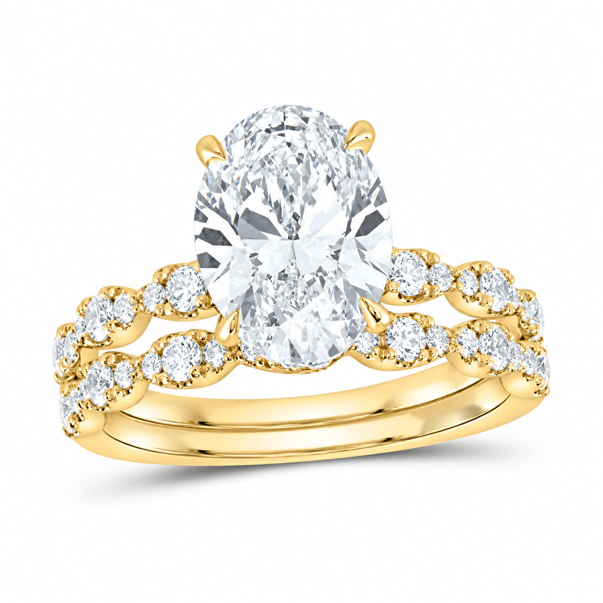 14K Yellow Gold 3 3/4 CTW Lab-Grown Diamond Oval Bridal Ring Set
