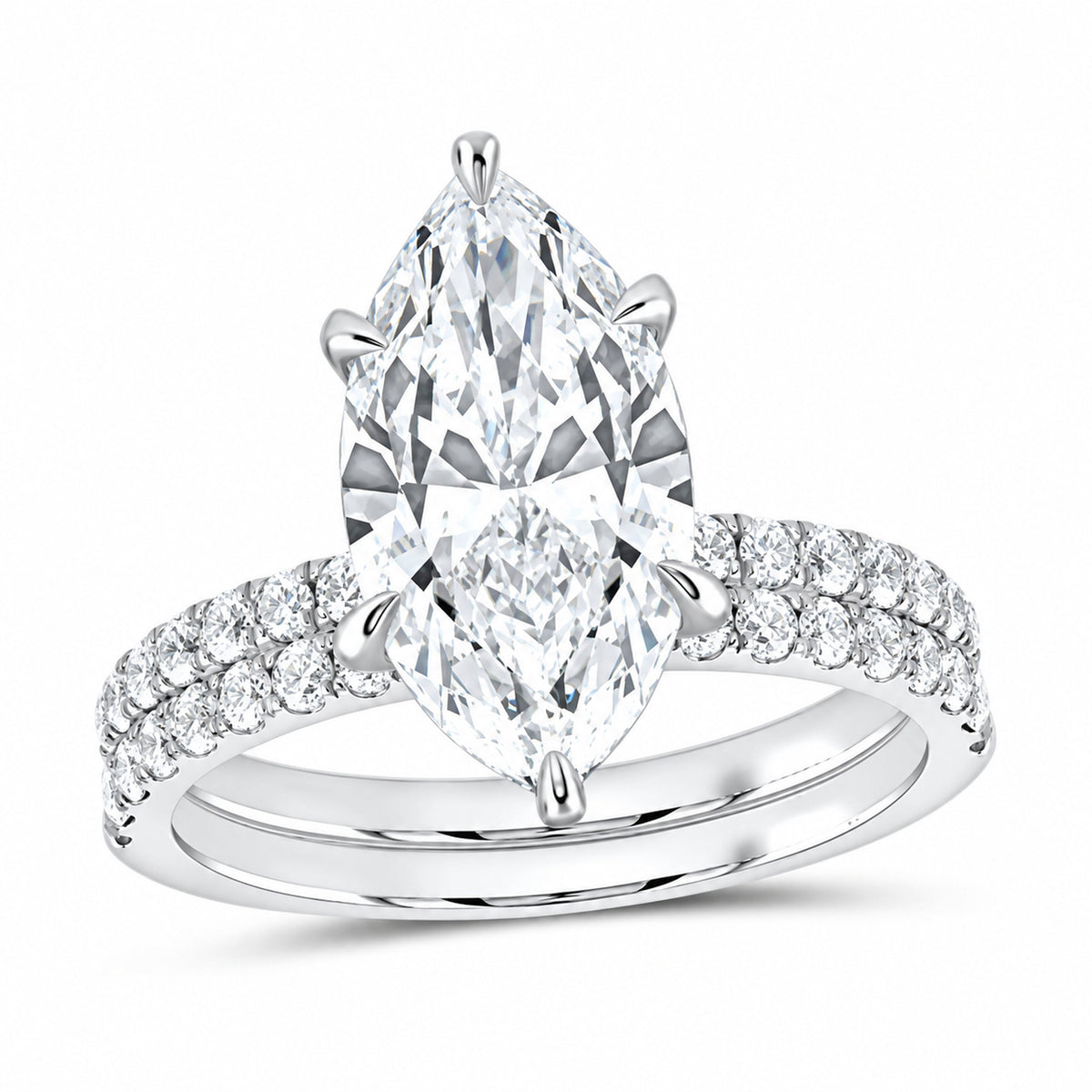 14K White Gold 3 3/4 CTW Lab-Grown Diamond Marquise Bridal Ring Set