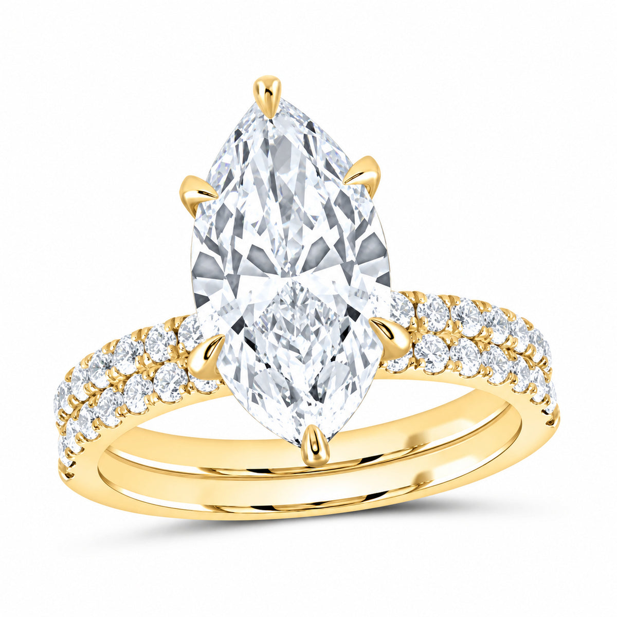 14K Yellow Gold 3 7/8 CTW Lab-Grown Diamond Marquise Bridal Ring Set