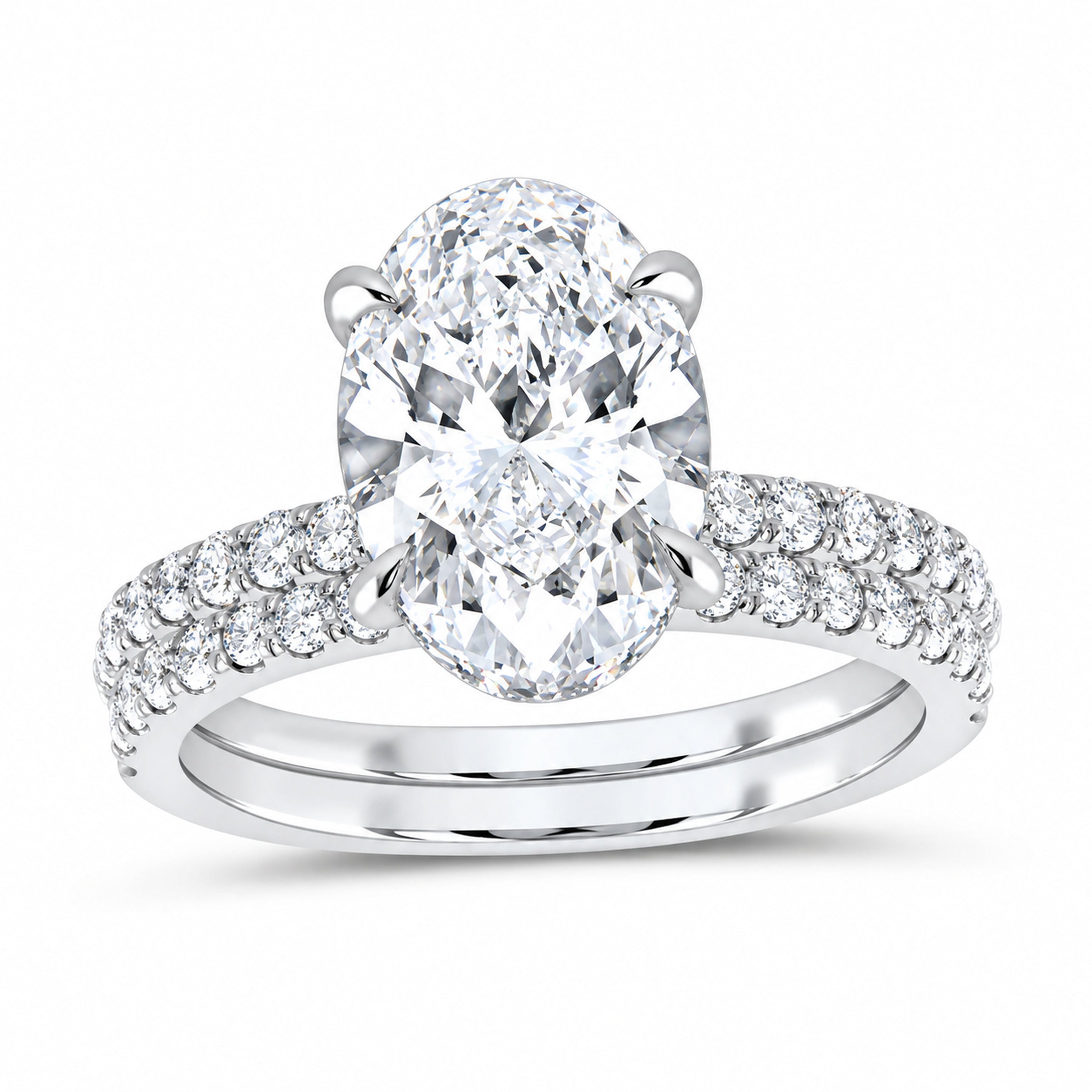 14K White Gold 3 3/4 CTW Lab-Grown Diamond Oval Bridal Ring Set