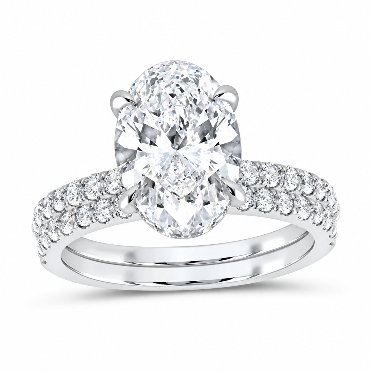 14K White Gold 3 3/4 CTW Lab-Grown Diamond Oval Bridal Ring Set