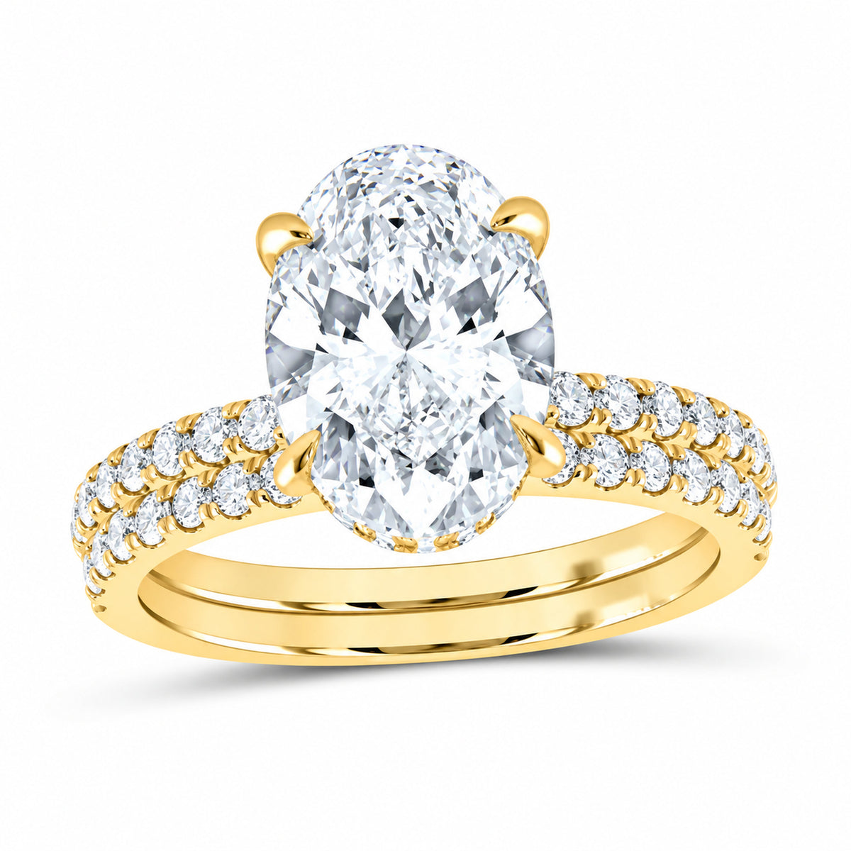 14K Yellow Gold 3 3/4 CTW Lab-Grown Diamond Oval Bridal Ring Set