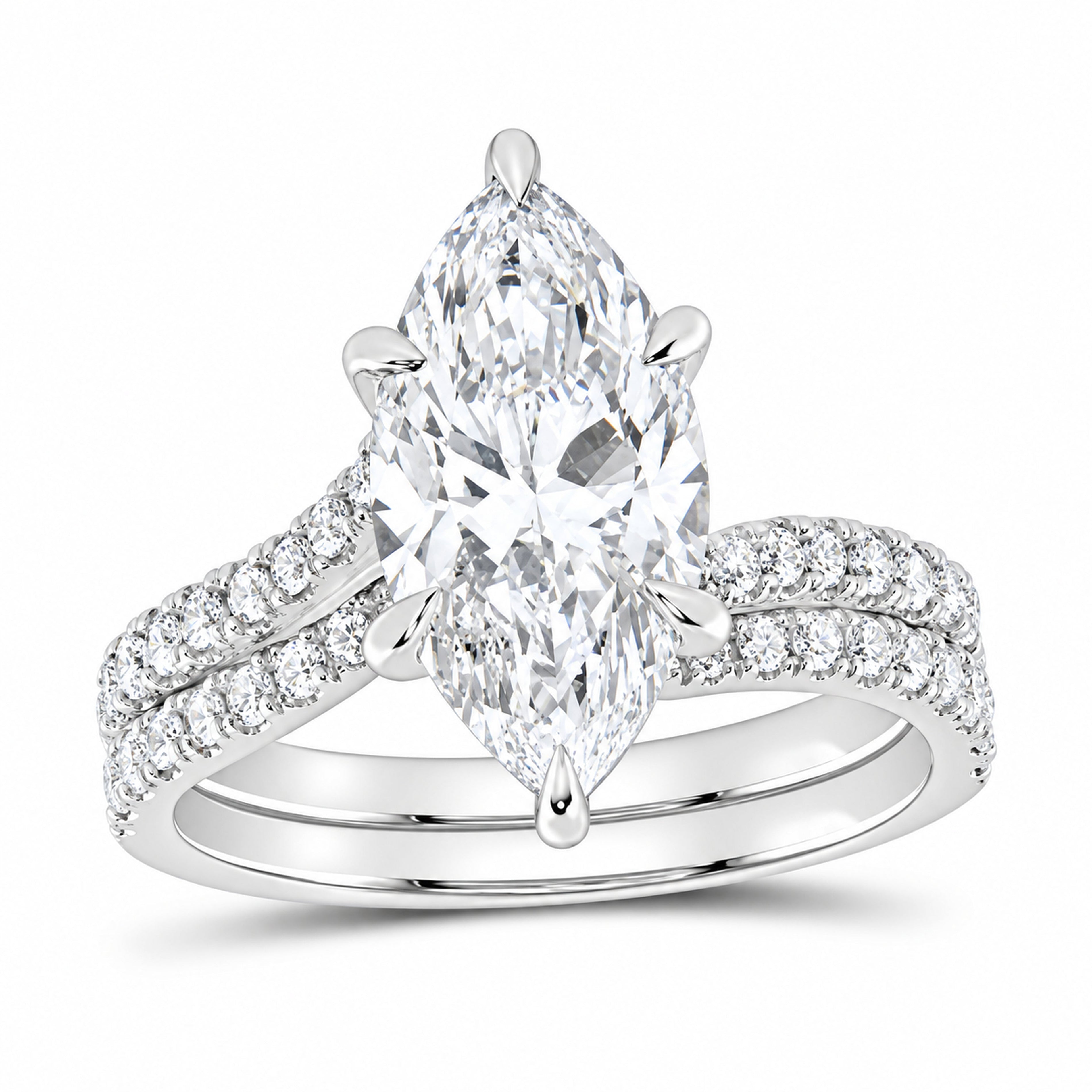 14K White Gold 3 1/2 CTW Lab-Grown Diamond Marquise Bridal Ring Set
