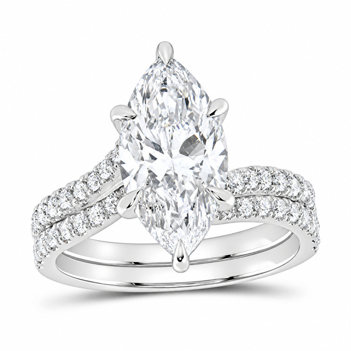 14K White Gold 3 1/2 CTW Lab-Grown Diamond Marquise Bridal Ring Set