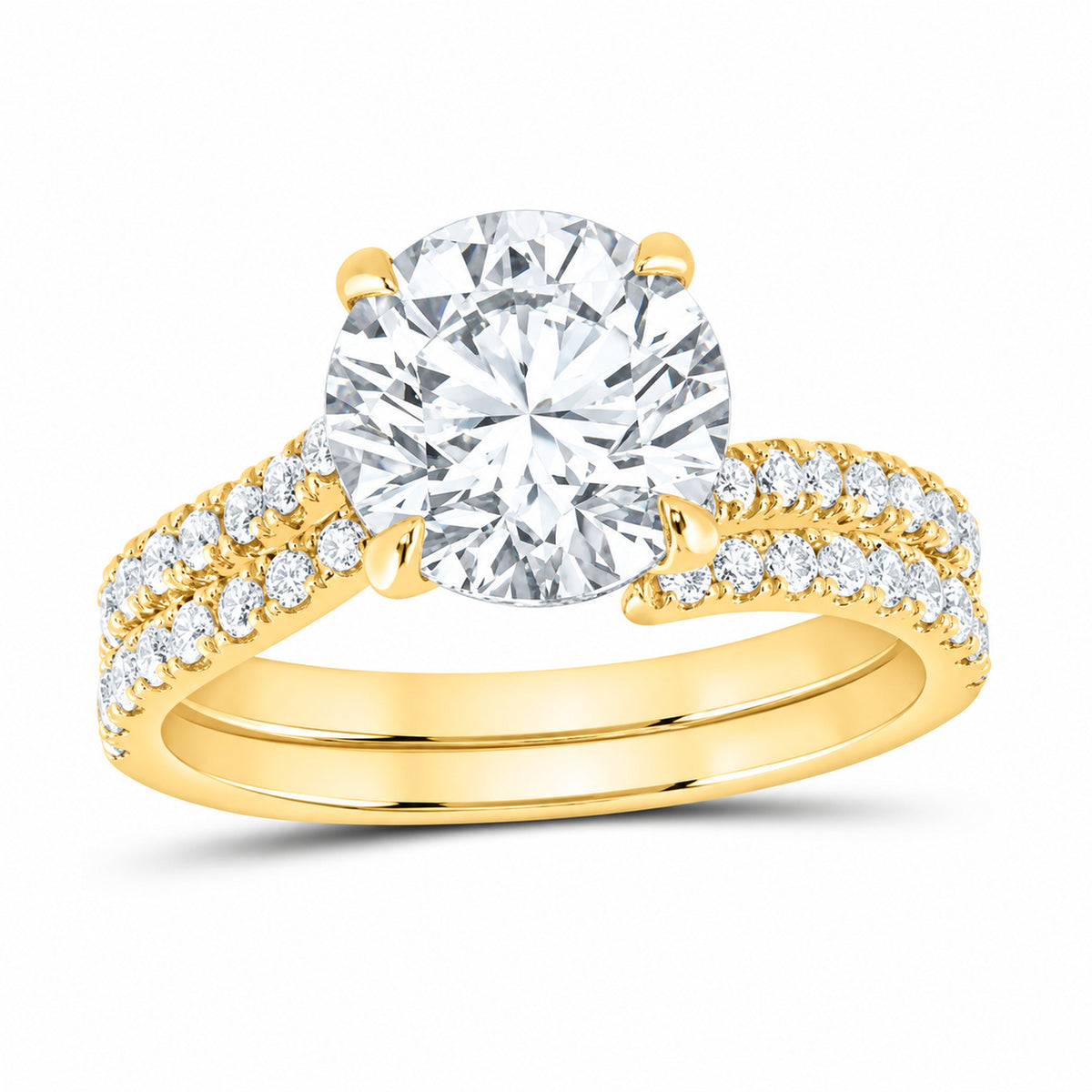 14K Yellow Gold 3 1/2 CTW Lab-Grown Diamond Round Bridal Ring Set