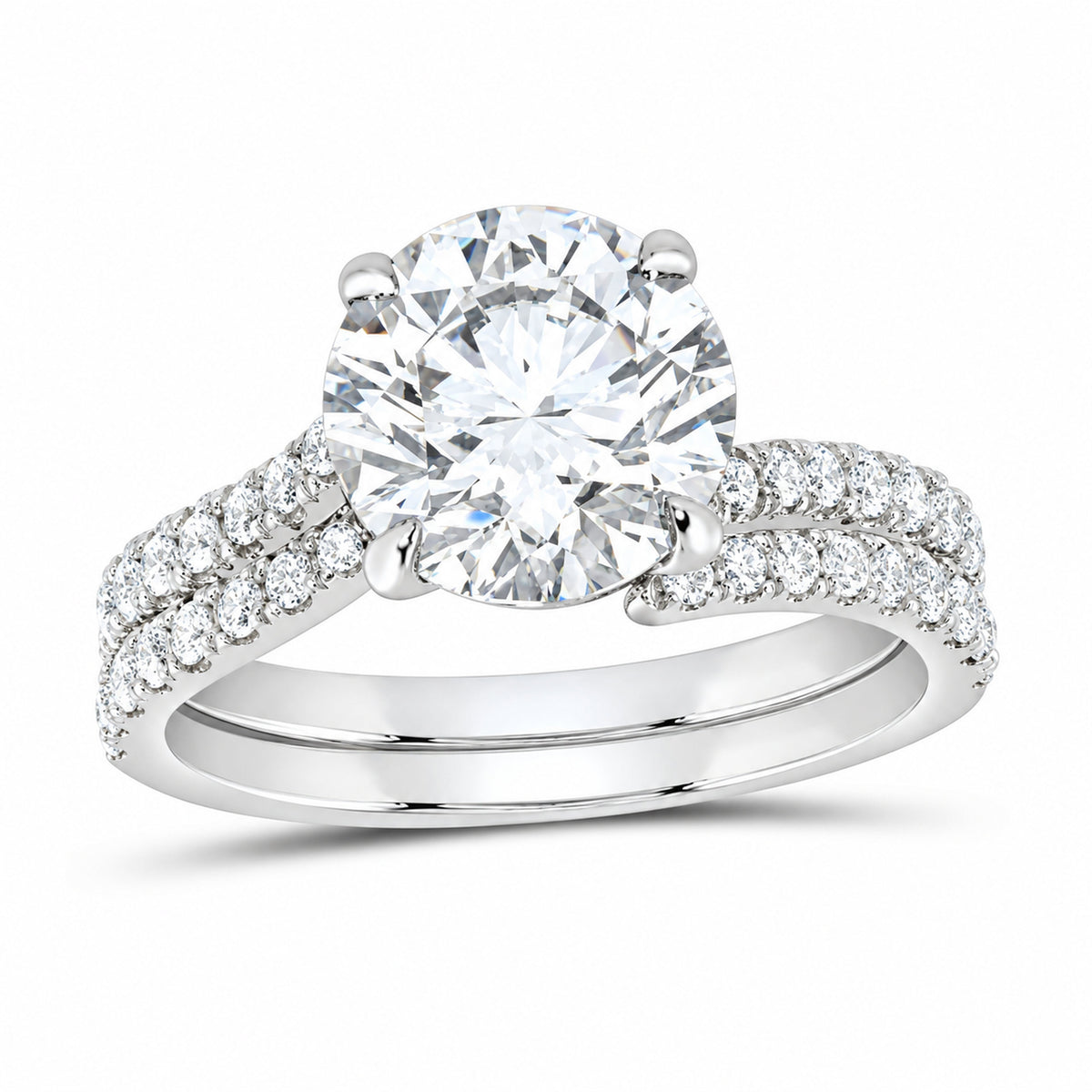14K White Gold 3 1/2 CTW Lab-Grown Diamond Round Bridal Ring Set
