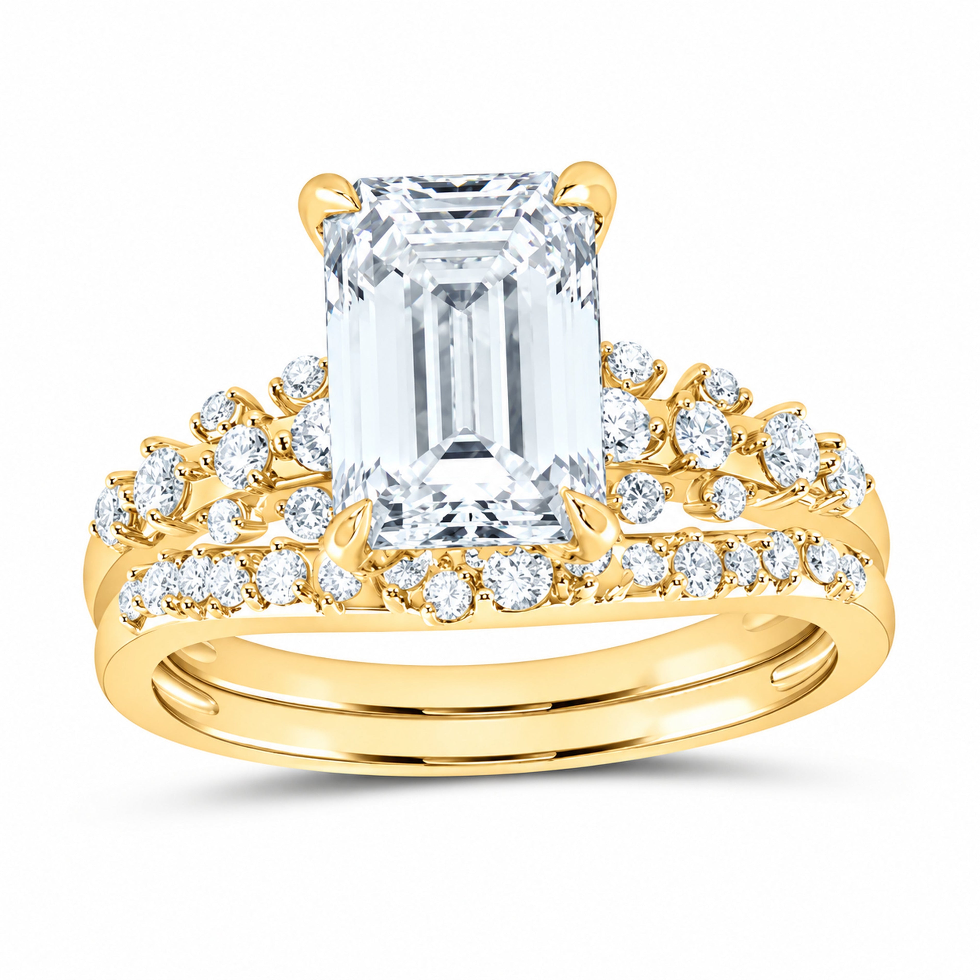 14K Yellow Gold 3 5/8 CTW Lab-Grown Diamond Emerald Bridal Ring Set