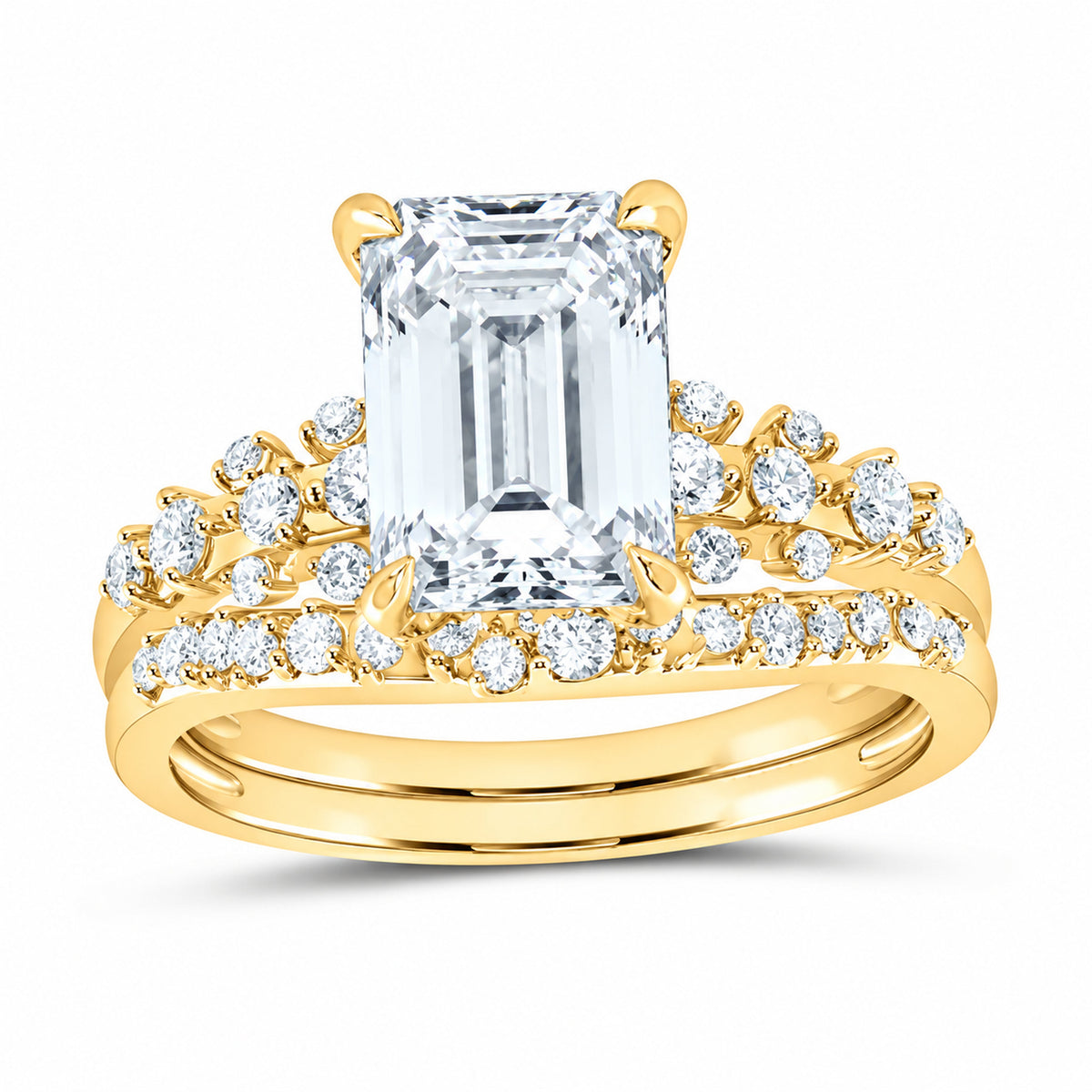 14K Yellow Gold 3 5/8 CTW Lab-Grown Diamond Emerald Bridal Ring Set