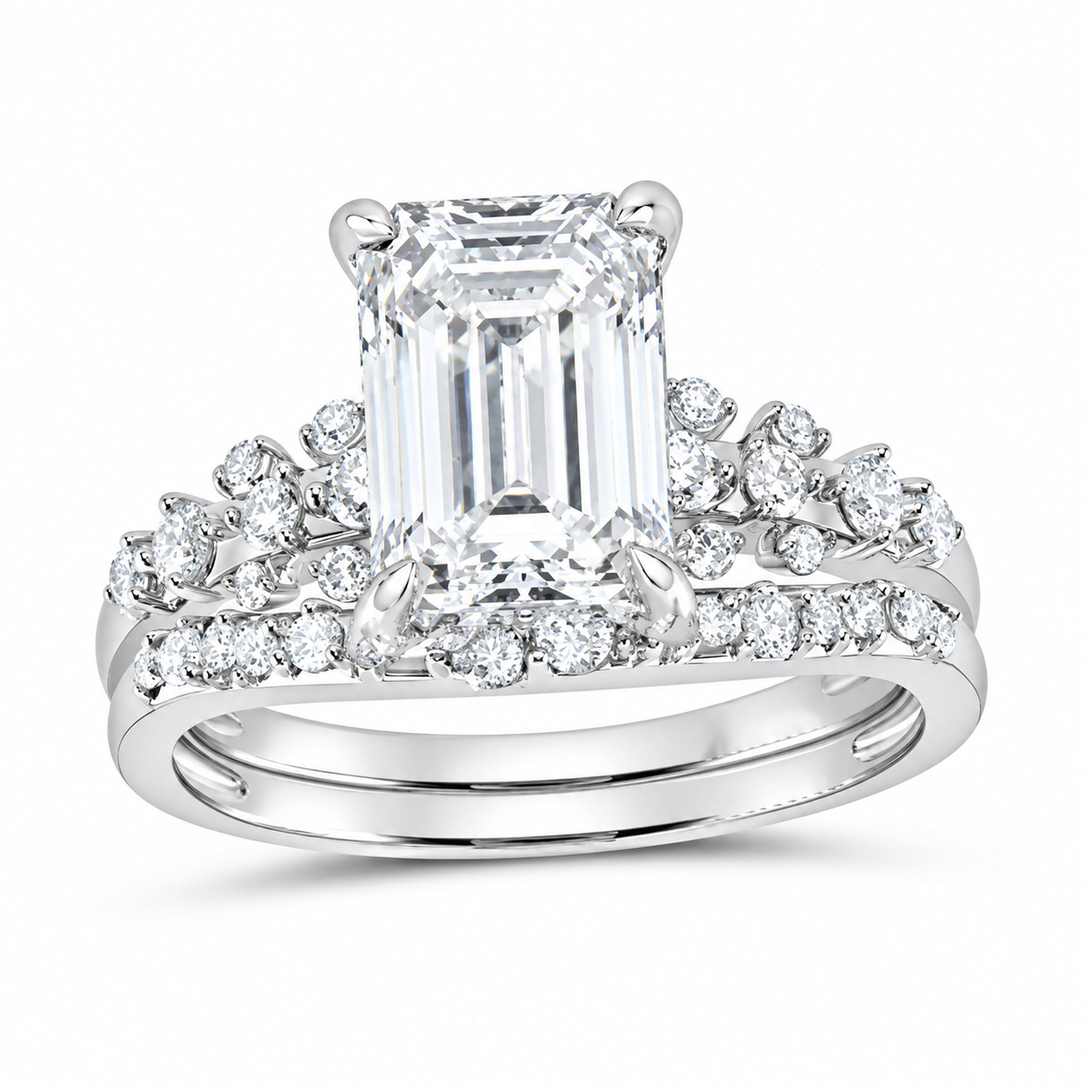 14K White Gold 3 5/8 CTW Lab-Grown Diamond Emerald Bridal Ring Set