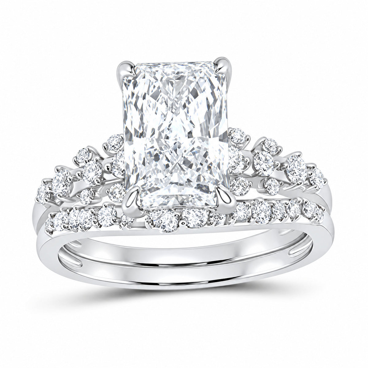14K White Gold 3 1/2 CTW Lab-Grown Diamond Radiant Bridal Ring Set