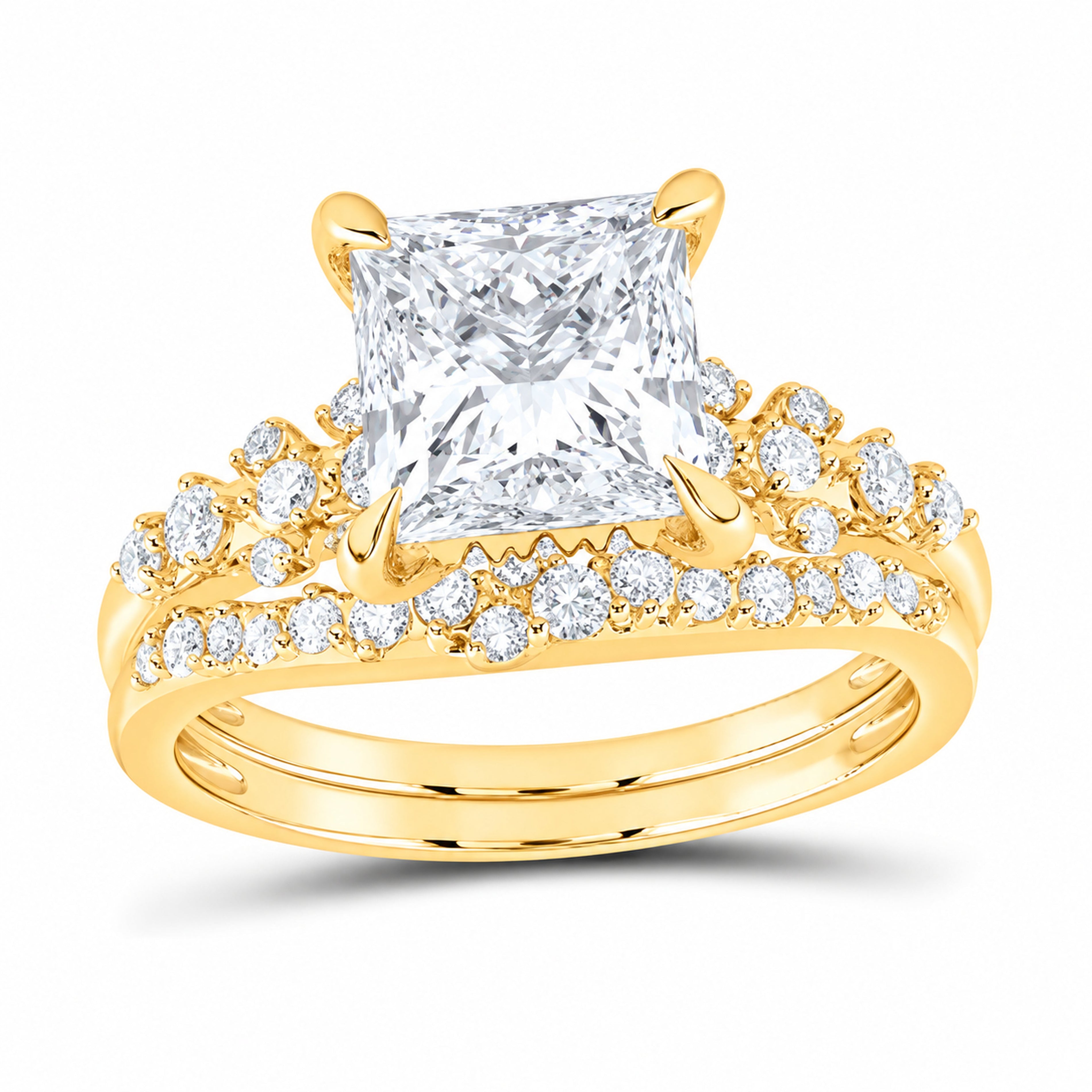 14K Yellow Gold 3 1/2 CTW Lab-Grown Diamond Princess Bridal Ring Set