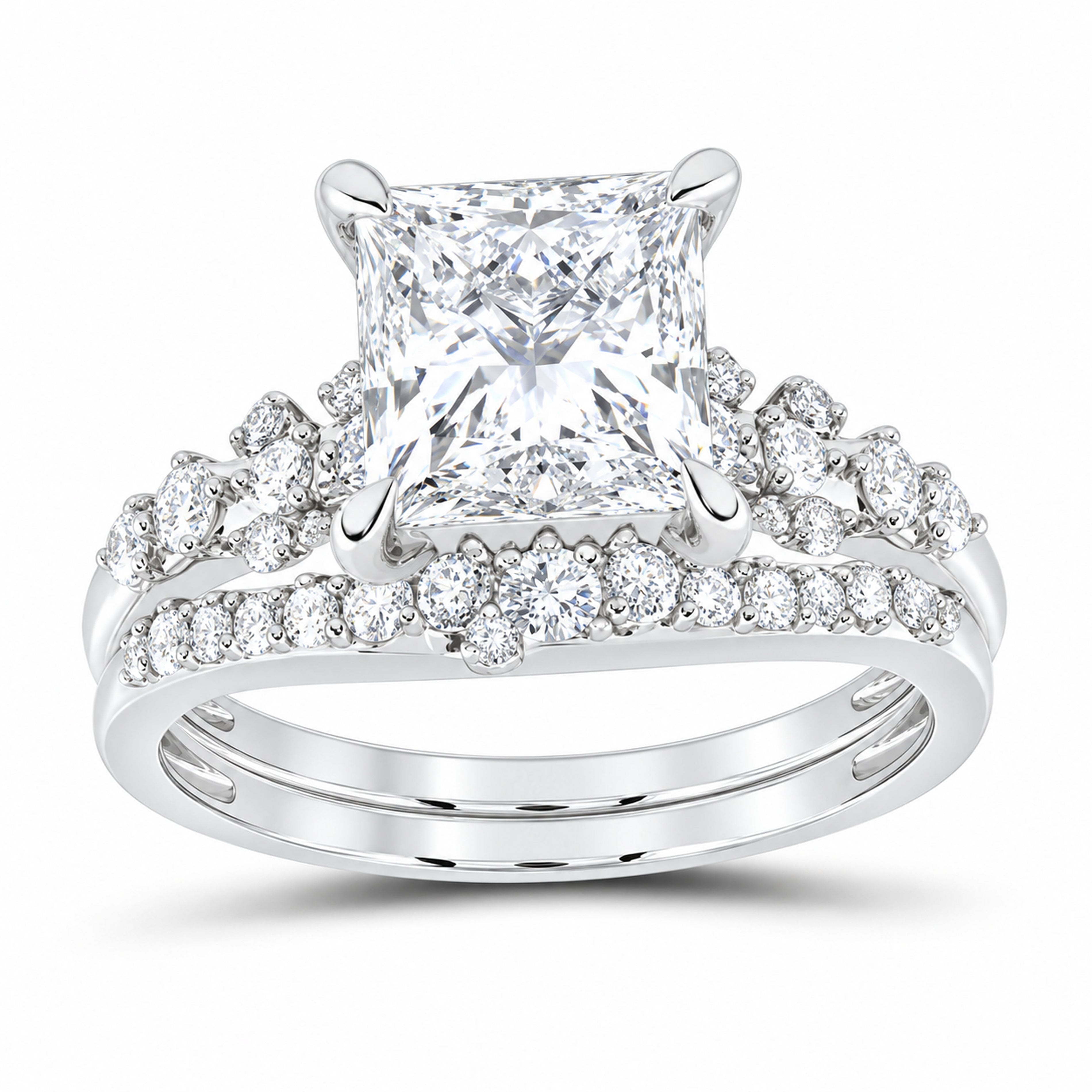 14K White Gold 3 1/2 CTW Lab-Grown Diamond Princess Bridal Ring Set