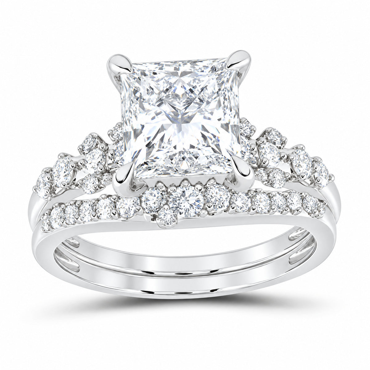 14K White Gold 3 1/2 CTW Lab-Grown Diamond Princess Bridal Ring Set