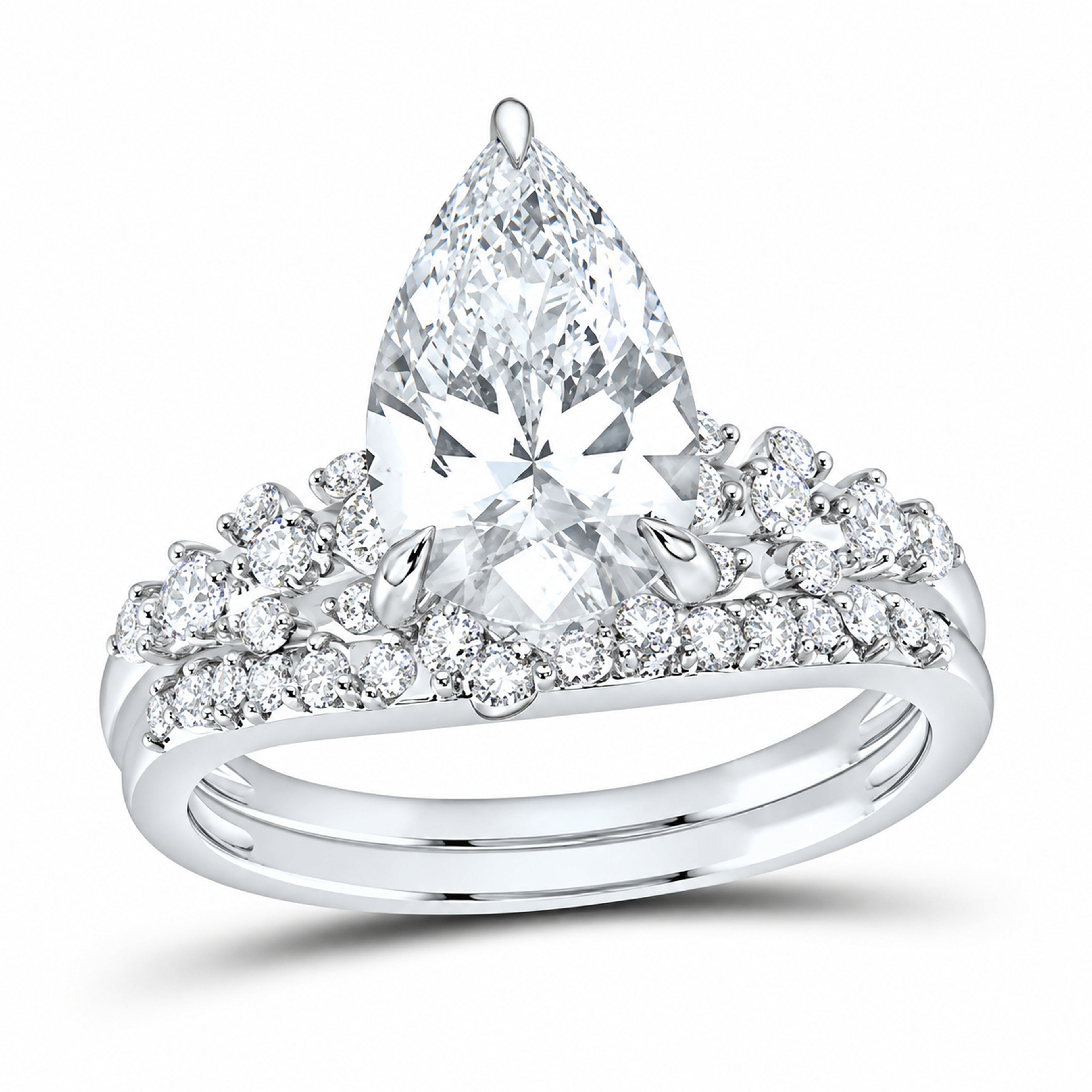 14K White Gold 3 1/2 CTW Lab-Grown Diamond Pear Bridal Ring Set