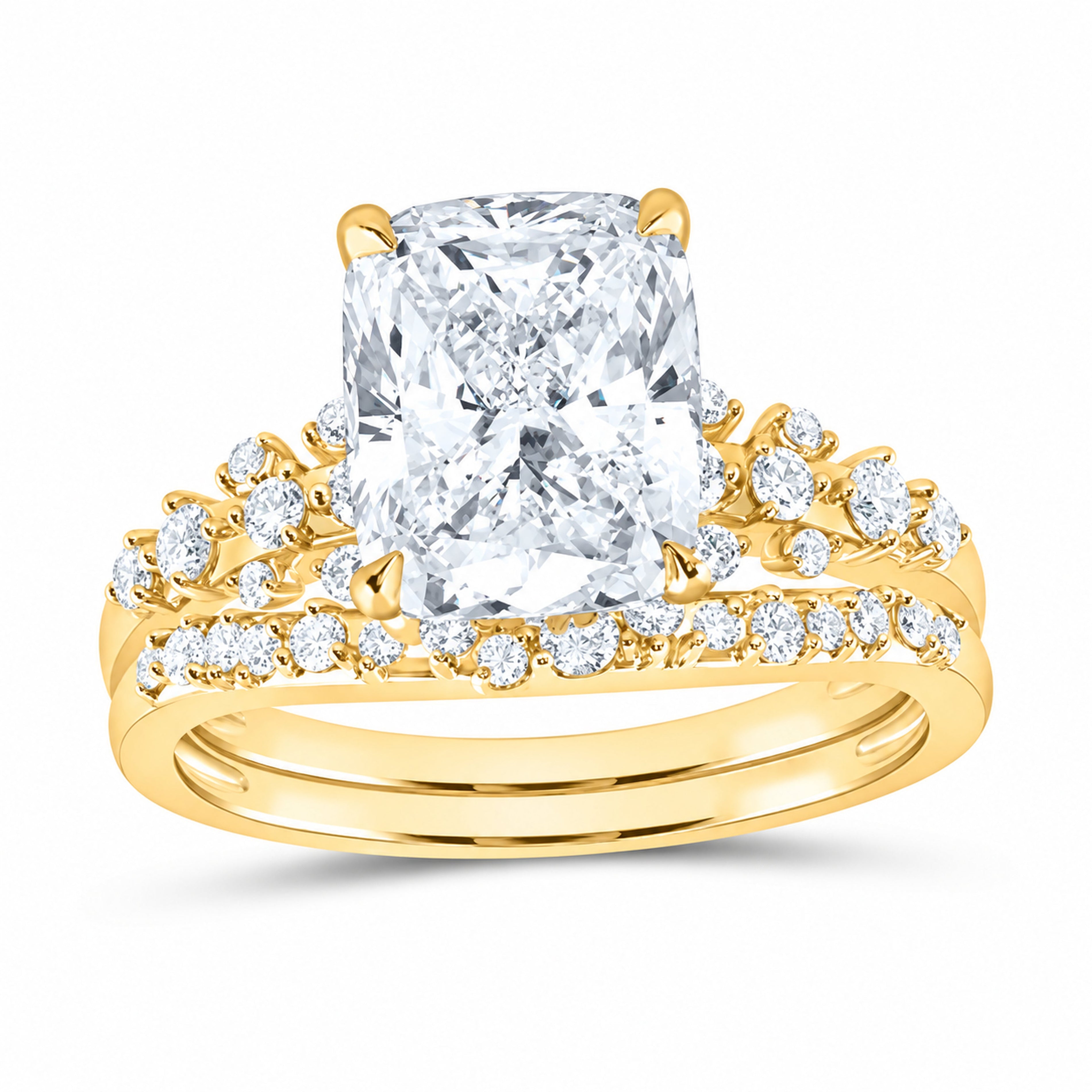 14K Yellow Gold 3 1/2 CTW Lab-Grown Diamond Cushion Bridal Ring Set