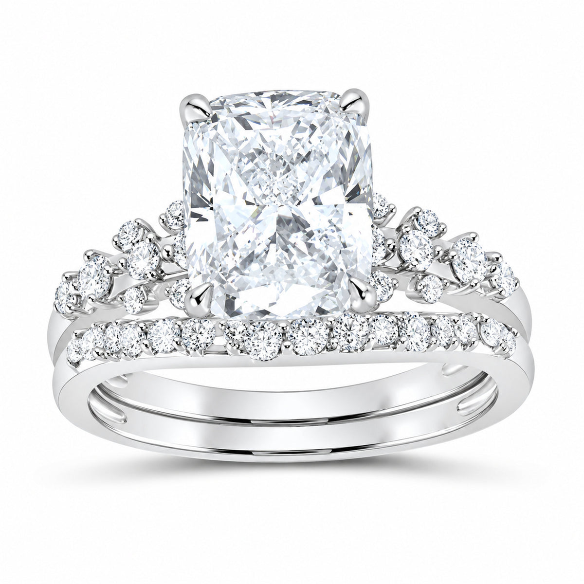 14K White Gold 3 1/2 CTW Lab-Grown Diamond Cushion Bridal Ring Set
