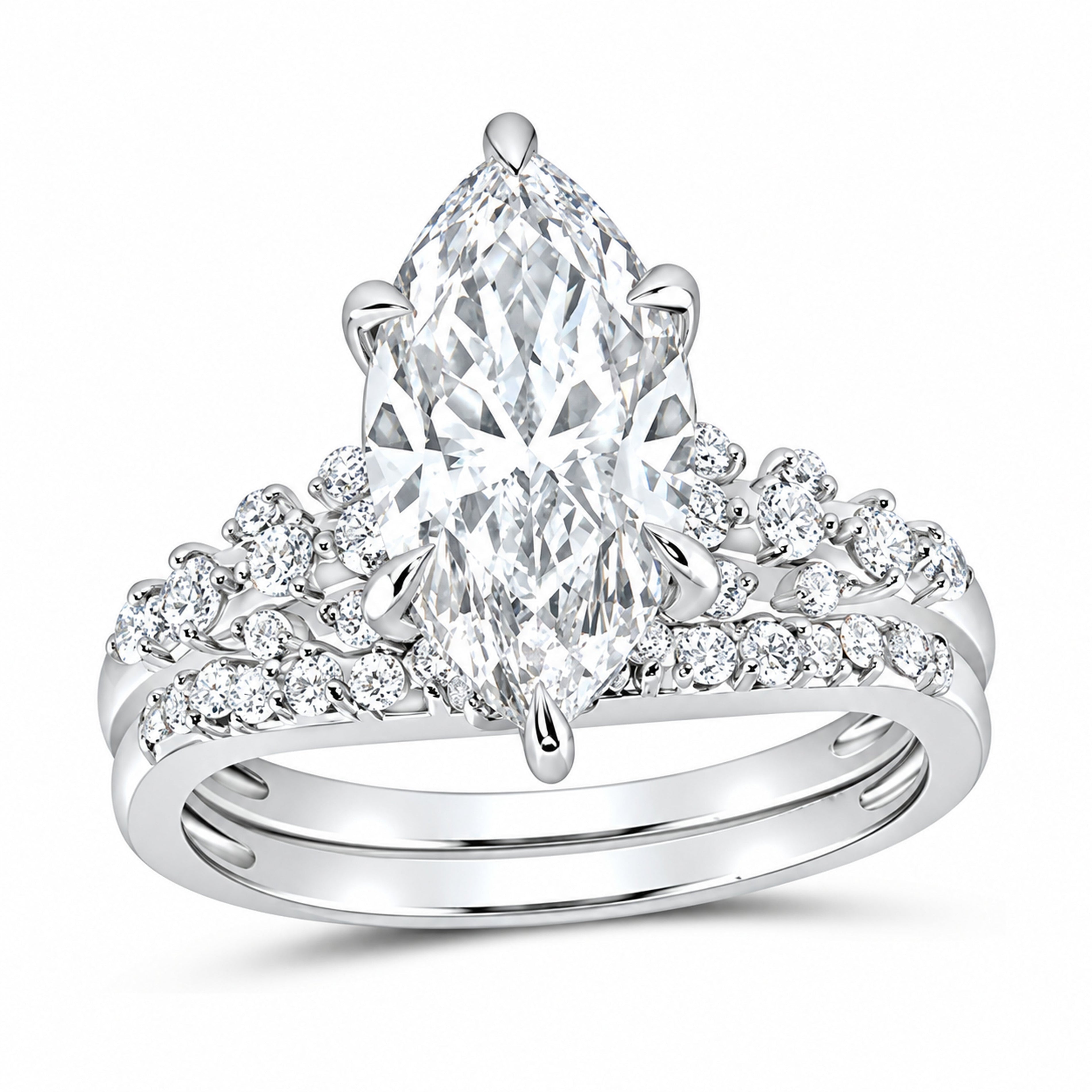 14K White Gold 3 1/2 CTW Lab-Grown Diamond Marquise Bridal Ring Set