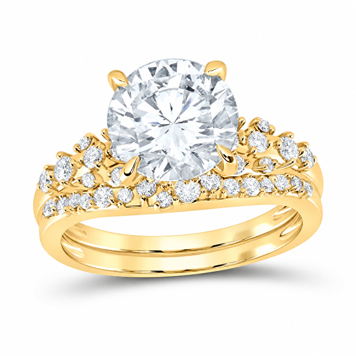 14K Yellow Gold 3 1/2 CTW Lab-Grown Diamond Round Bridal Ring Set
