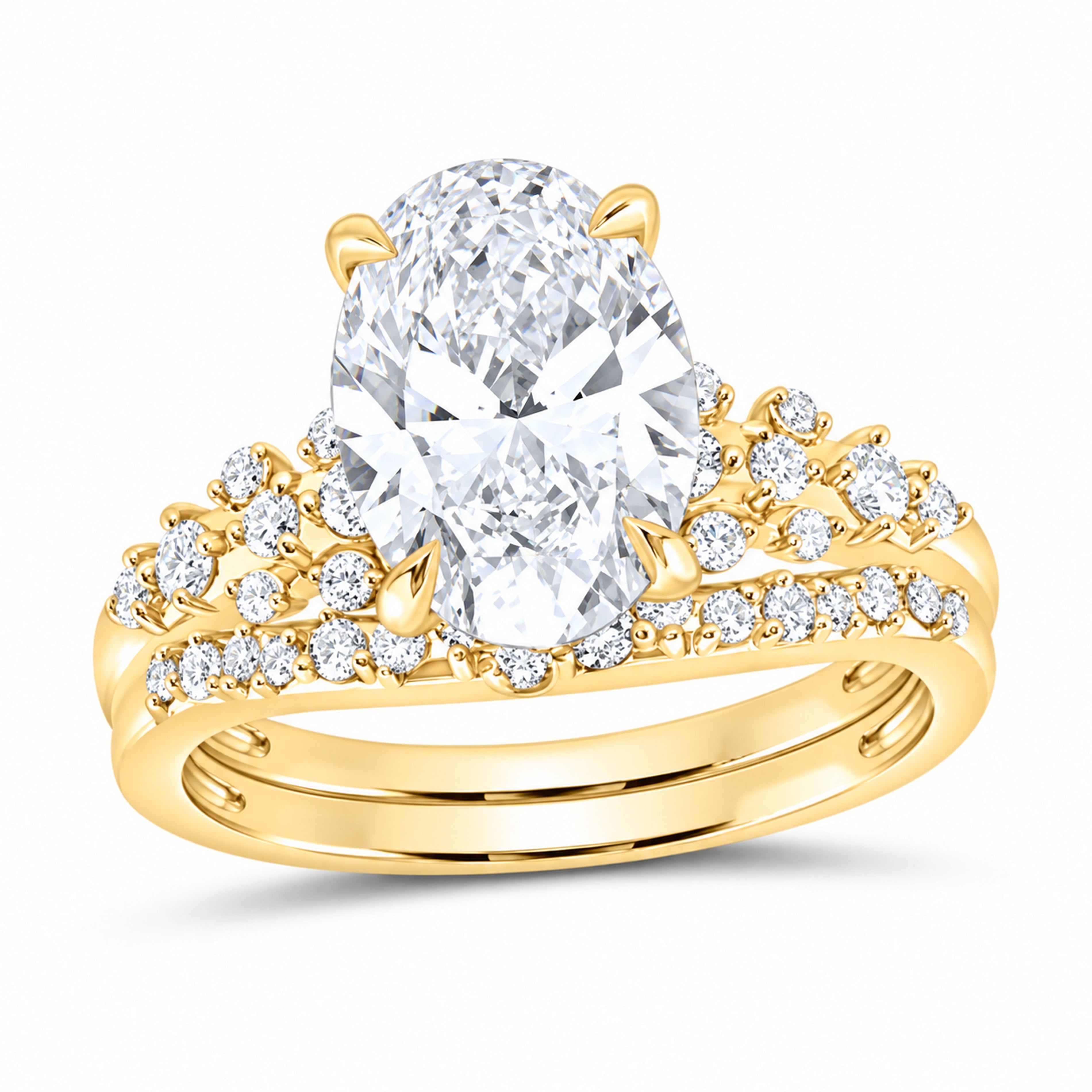 14K Yellow Gold 3 1/2 CTW Lab-Grown Diamond Oval Bridal Ring Set
