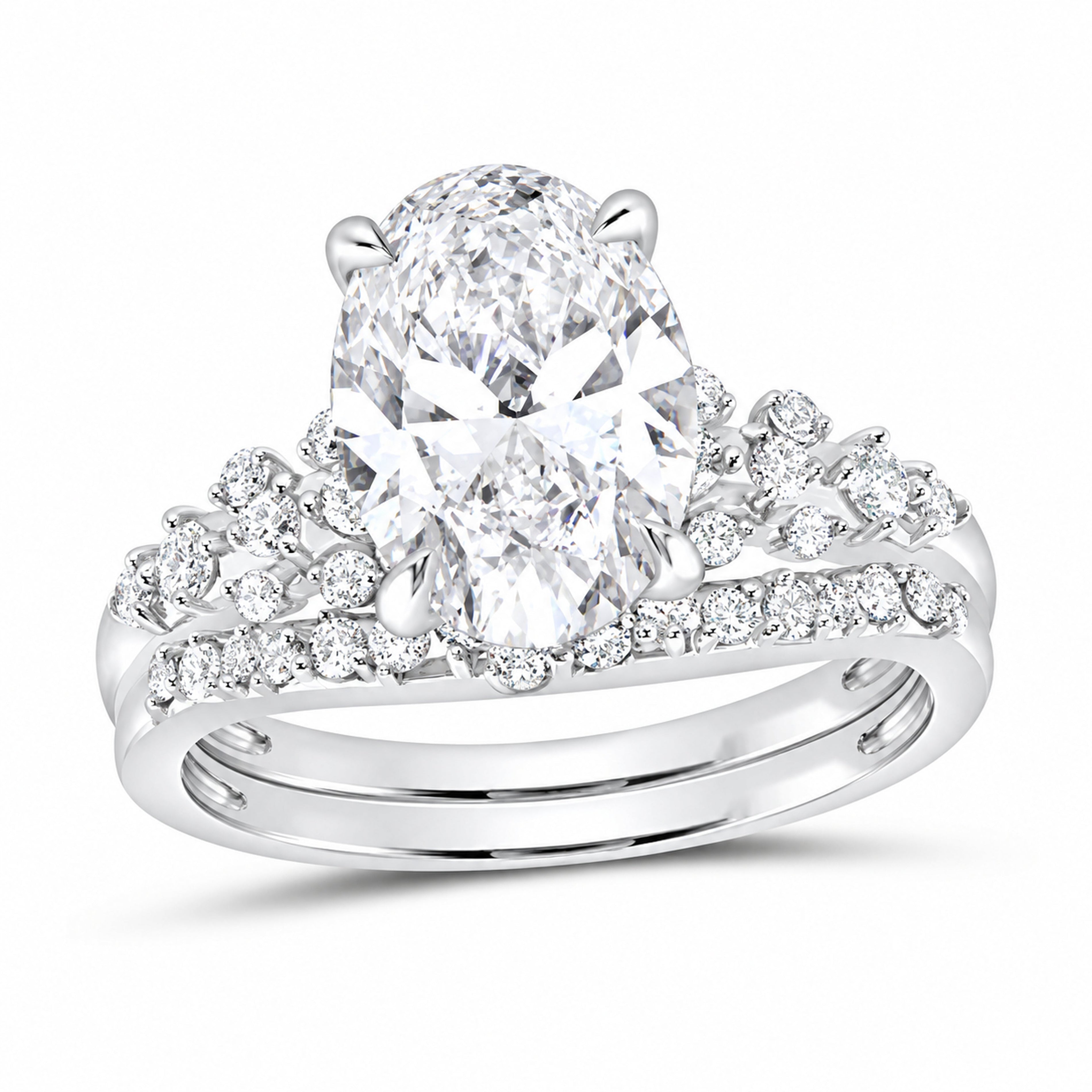 14K White Gold 3 1/2 CTW Lab-Grown Diamond Oval Bridal Ring Set