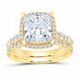 14K Yellow Gold 5 CTW Lab-Grown Diamond Princess Cushion Halo Bridal Ring Set