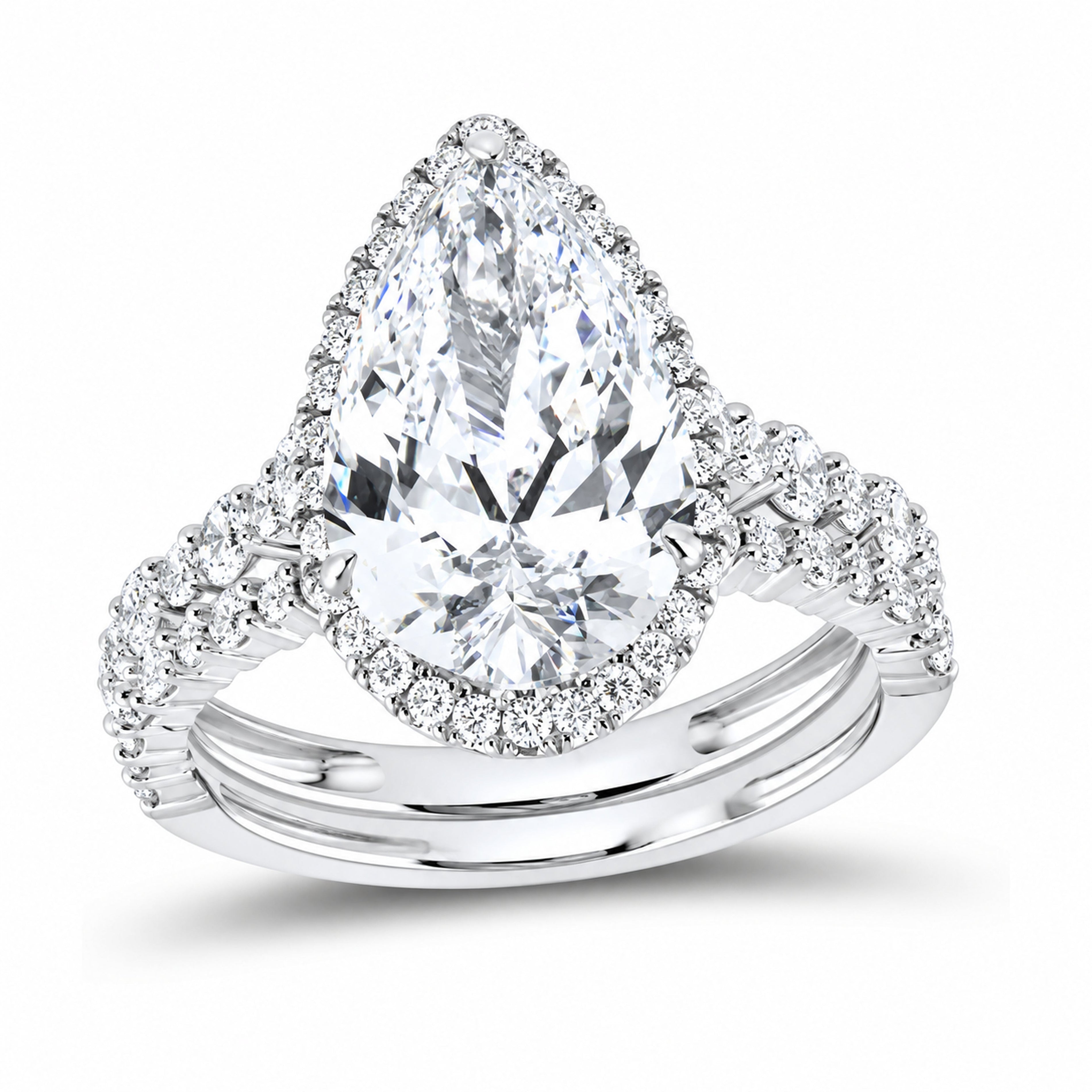 14K White Gold 5 CTW Lab-Grown Diamond Pear Halo Bridal Ring Set