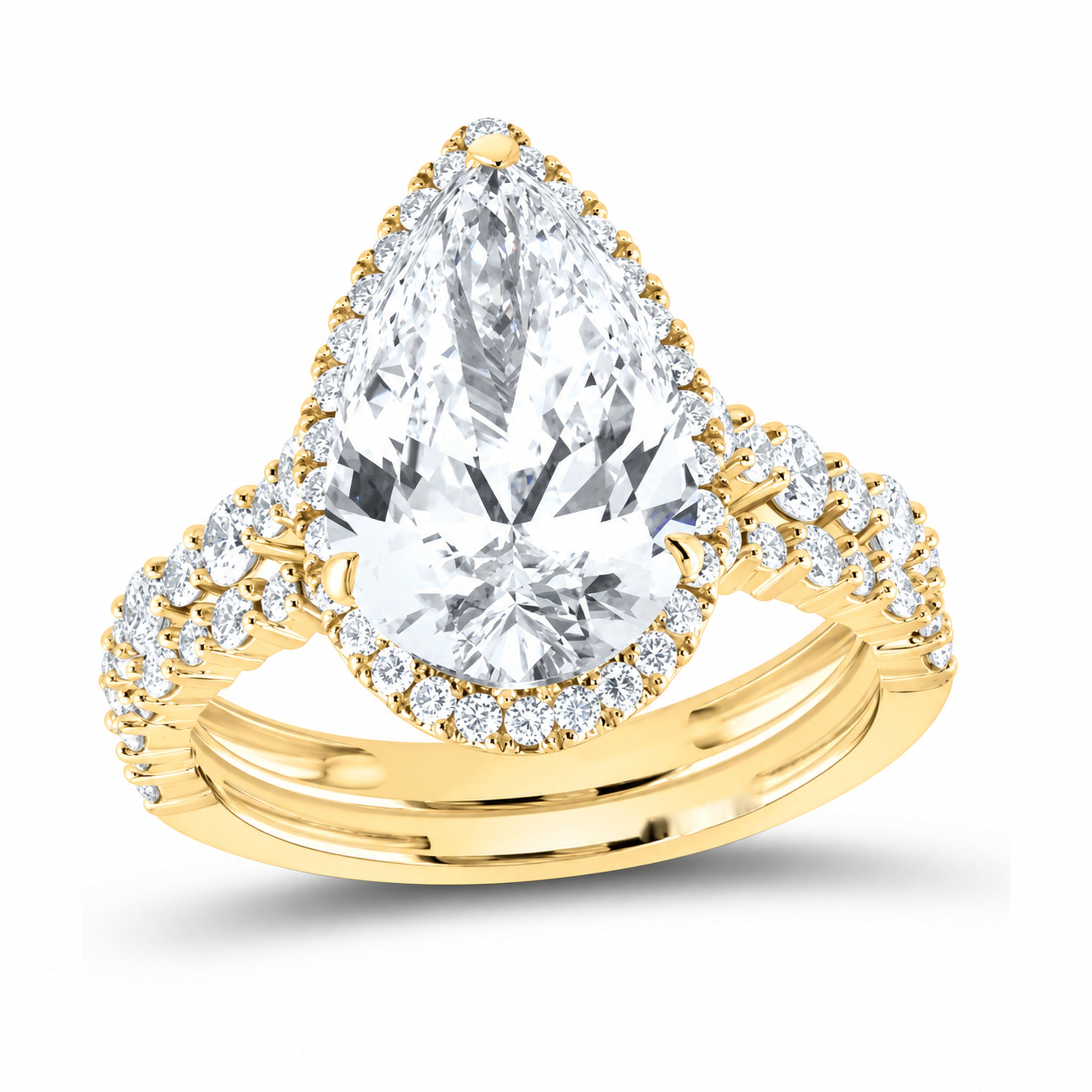 14K Yellow Gold 5 CTW Lab-Grown Diamond Pear Halo Bridal Ring Set