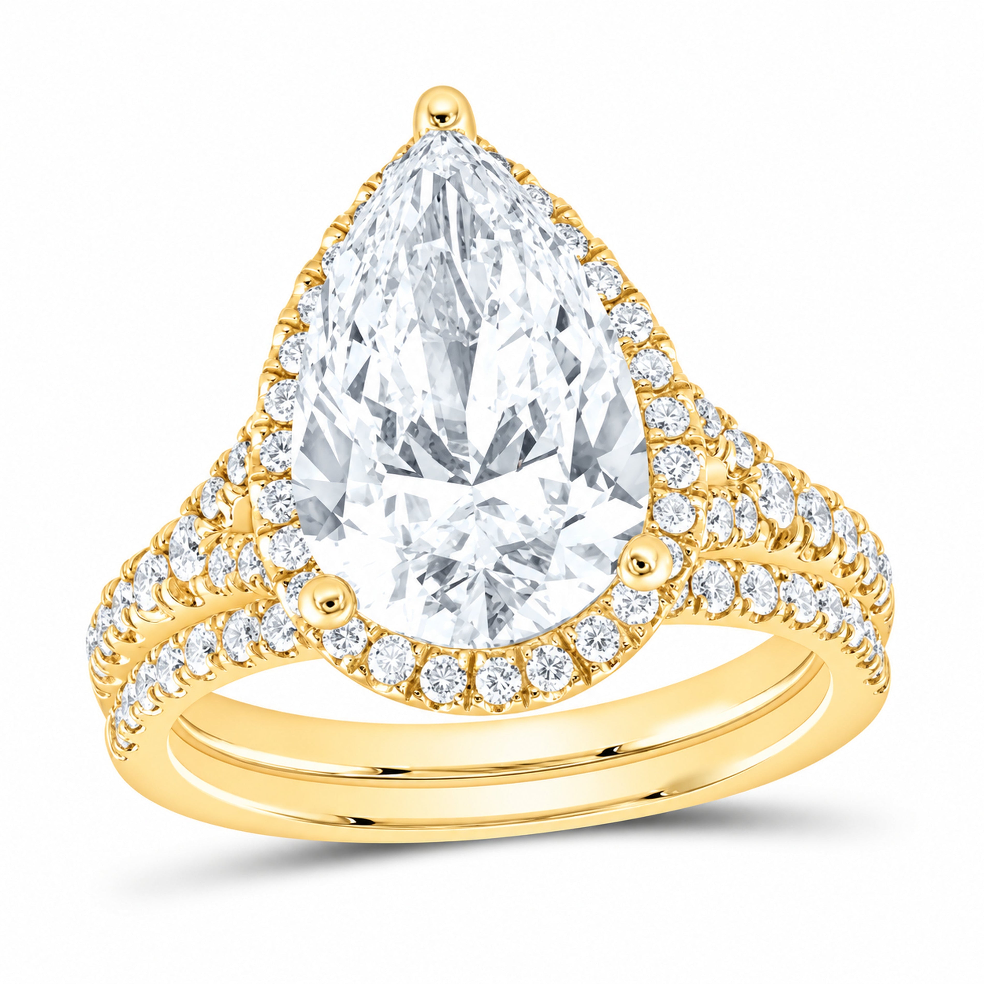 14K Yellow Gold 4 3/4 CTW Lab-Grown Diamond Pear Halo Bridal Ring Set