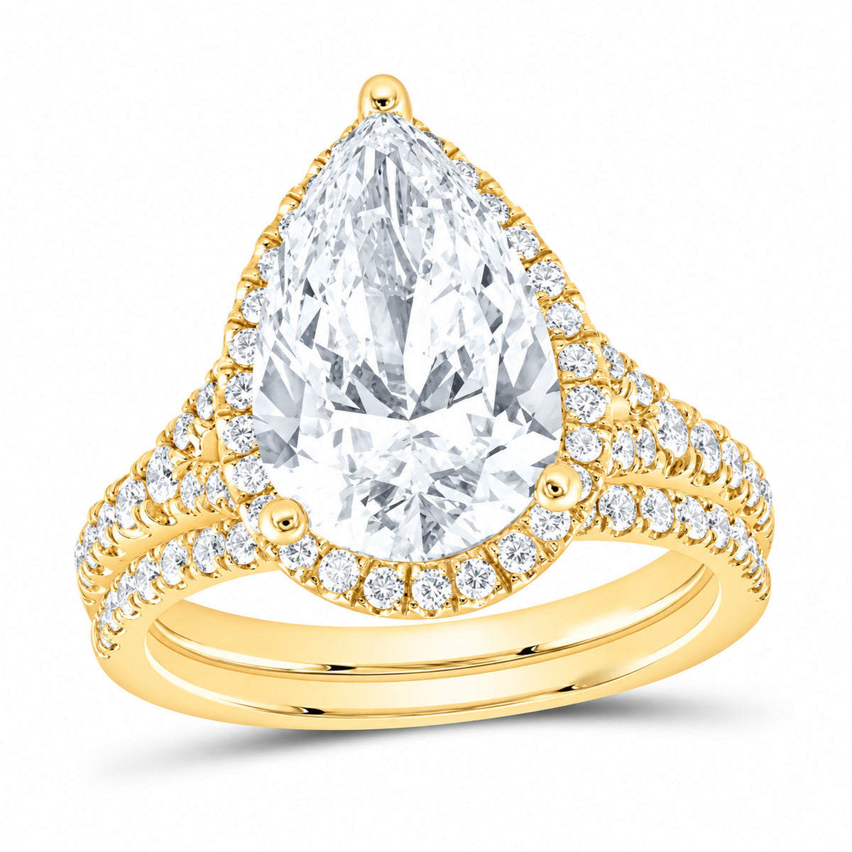 14K Yellow Gold 4 3/4 CTW Lab-Grown Diamond Pear Halo Bridal Ring Set