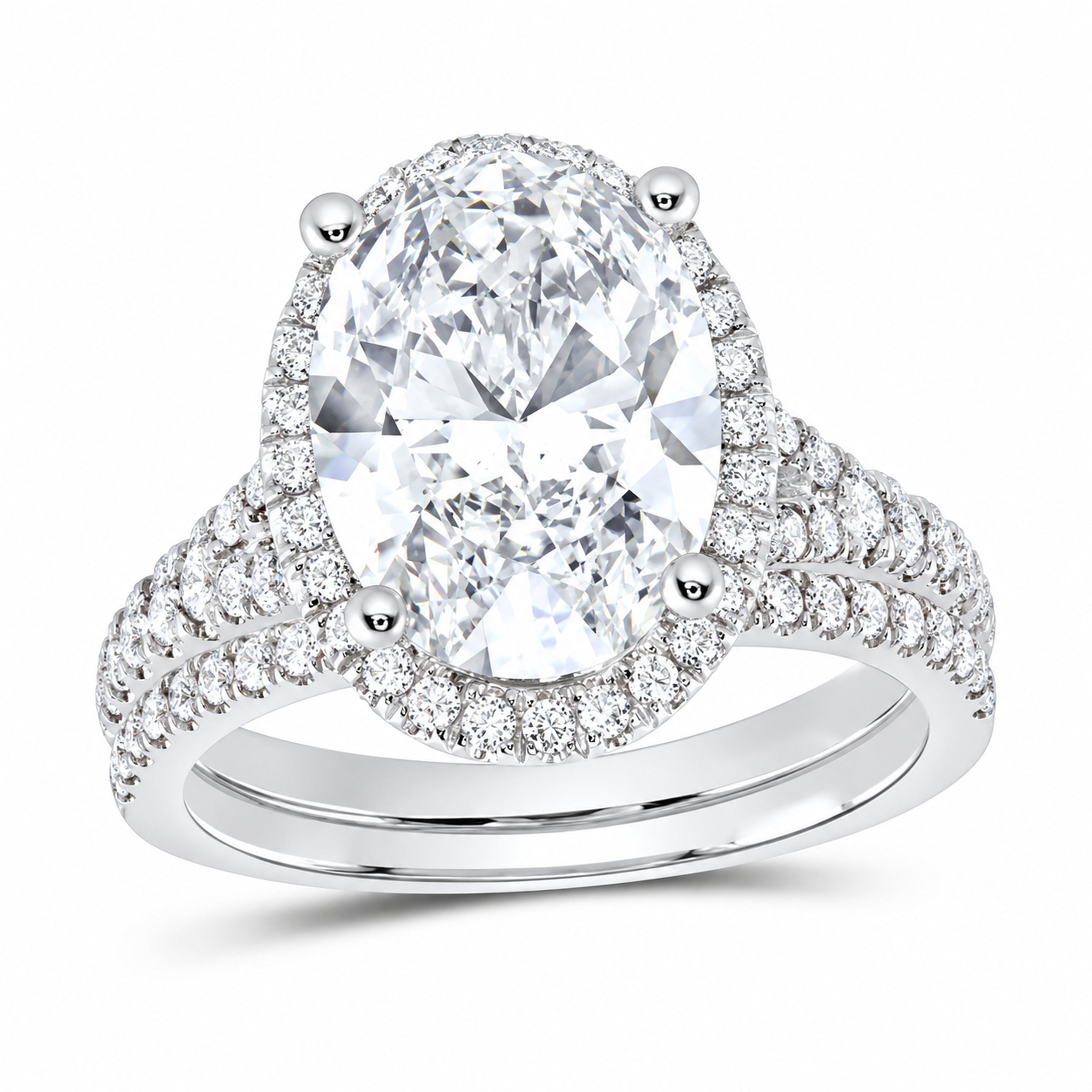 14K White Gold 4 3/4 CTW Lab-Grown Diamond Oval Halo Bridal Ring Set