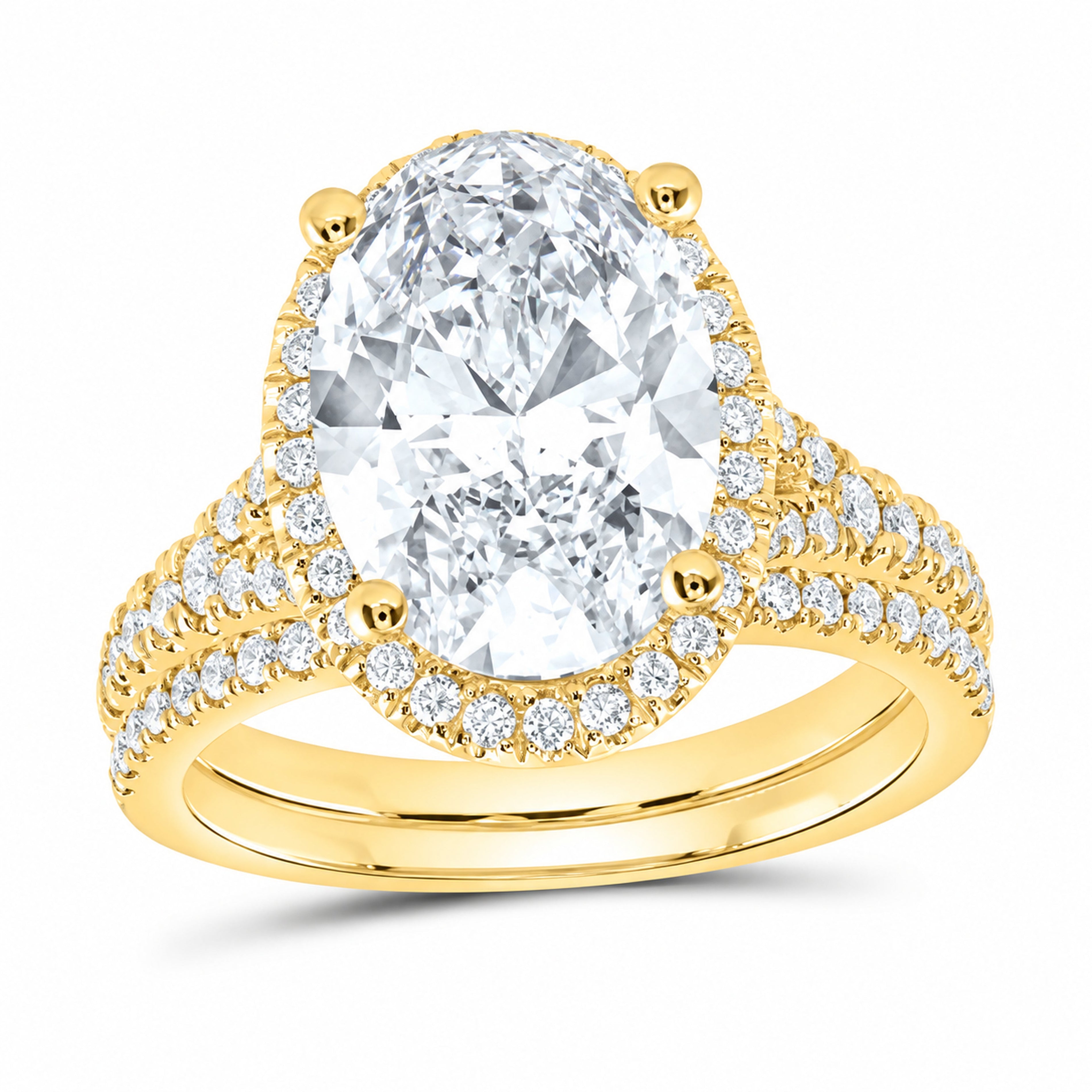 14K Yellow Gold 4 3/4 CTW Lab-Grown Diamond Oval Halo Bridal Ring Set