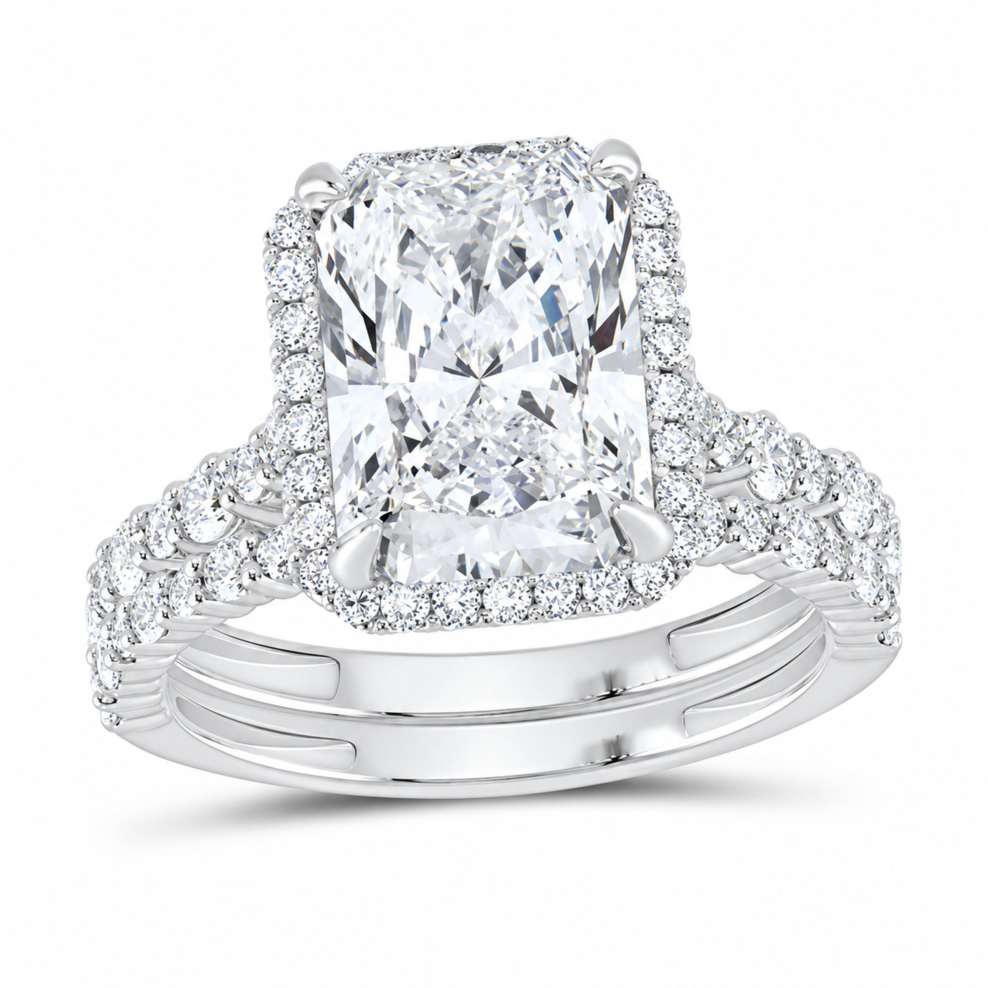 14K White Gold 5 CTW Lab-Grown Diamond Radiant Halo Bridal Ring Set