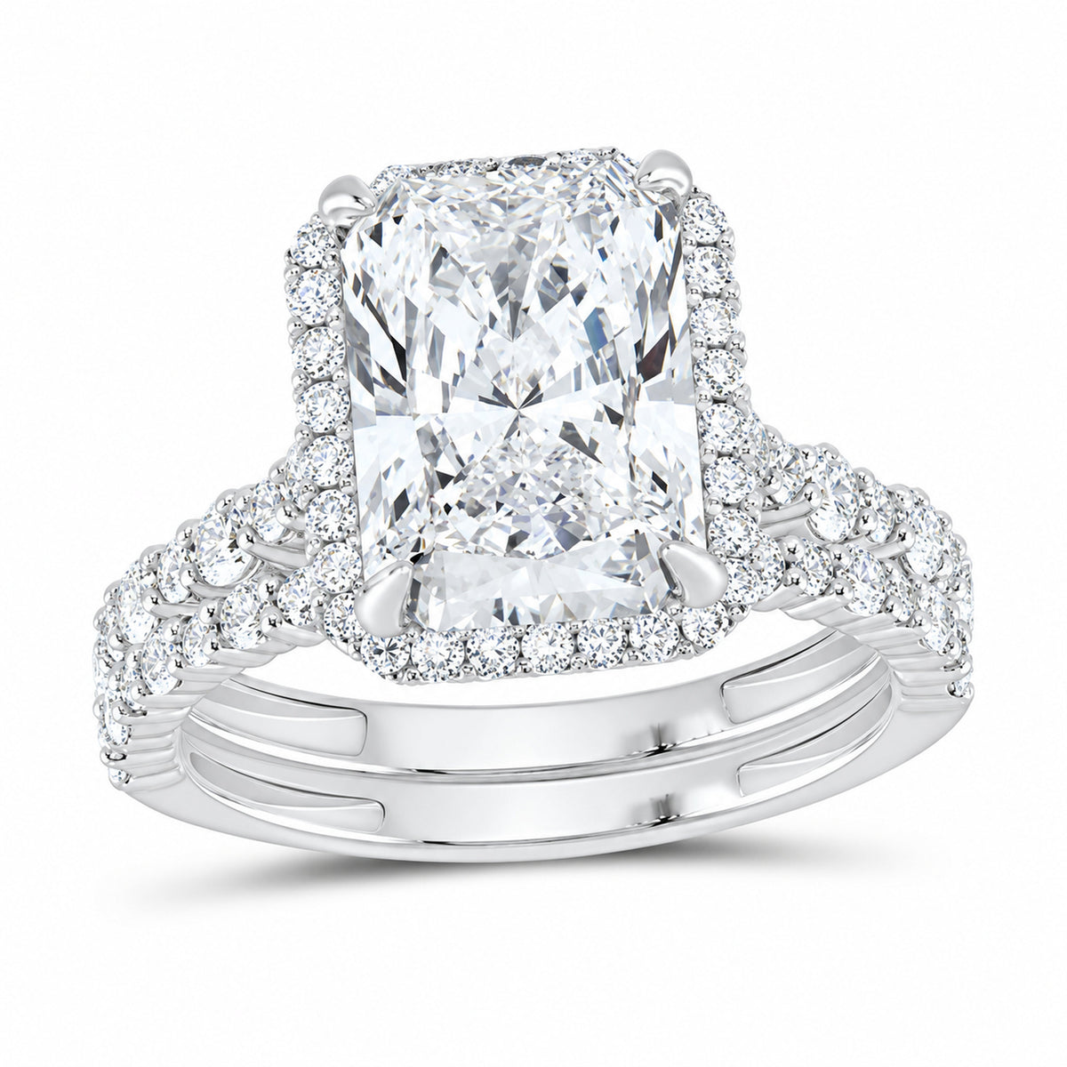 14K White Gold 5 CTW Lab-Grown Diamond Radiant Halo Bridal Ring Set