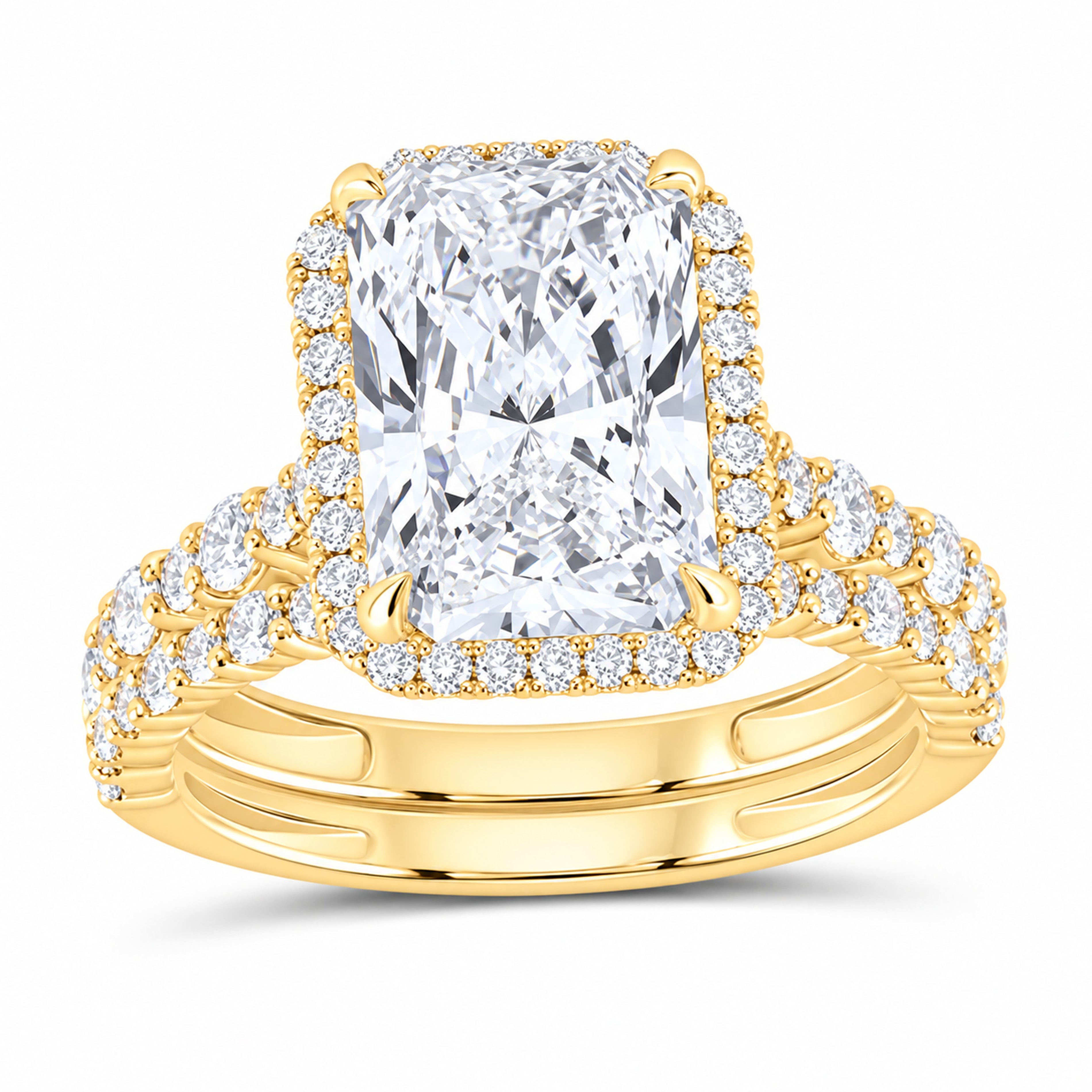 14K Yellow Gold 5 CTW Lab-Grown Diamond Radiant Halo Bridal Ring Set