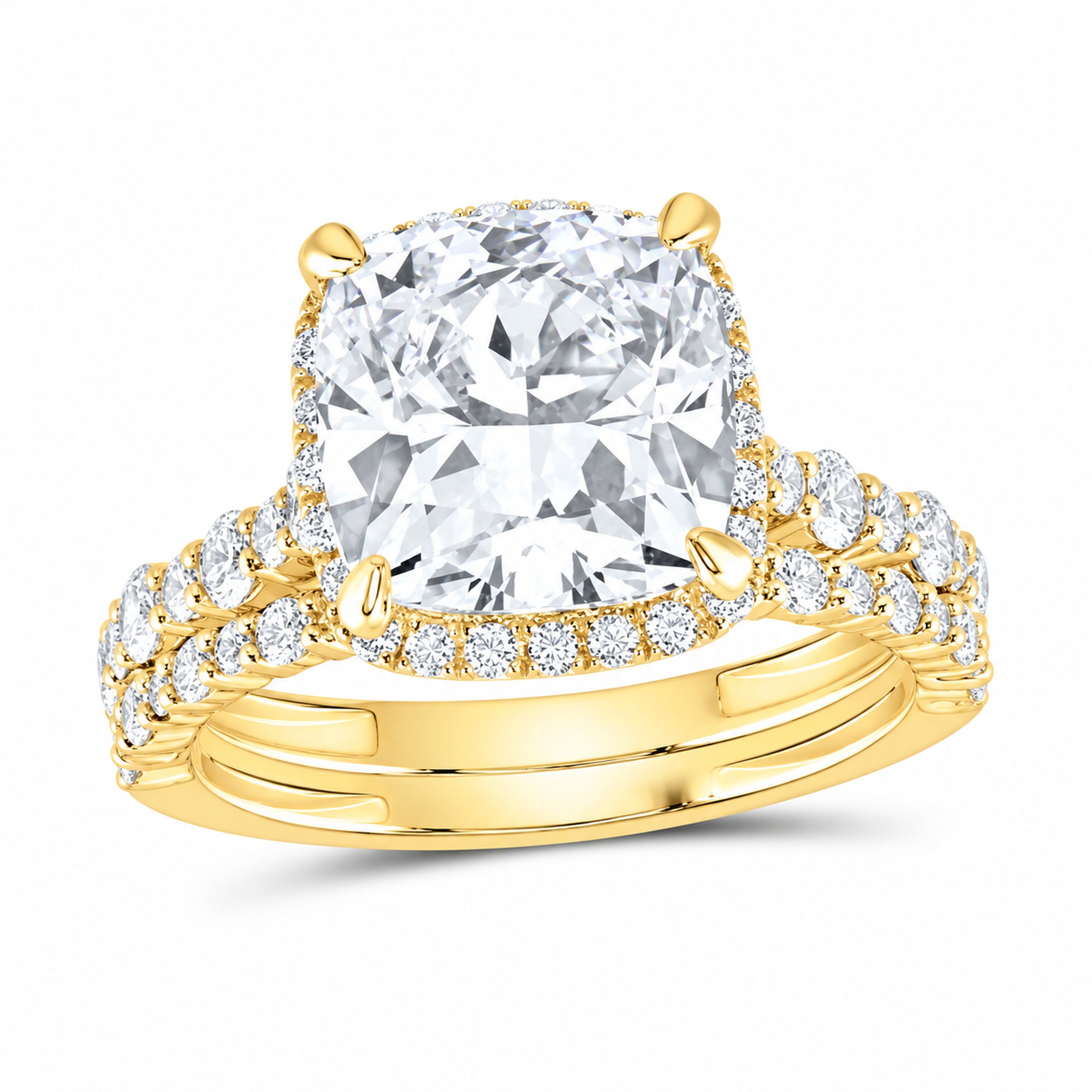 14K Yellow Gold 5 CTW Lab-Grown Diamond Cushion Halo Bridal Ring Set