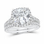 14K White Gold 4 3/4 CTW Lab-Grown Diamond Cushion Halo Bridal Ring Set