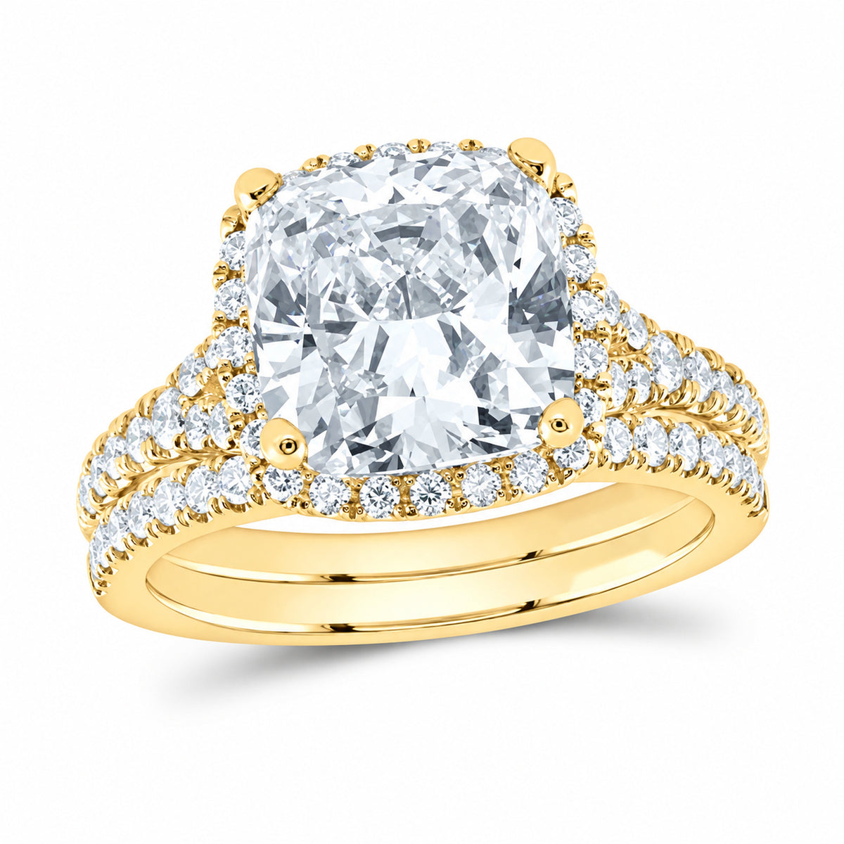 14K Yellow Gold 4 3/4 CTW Lab-Grown Diamond Cushion Halo Bridal Ring Set