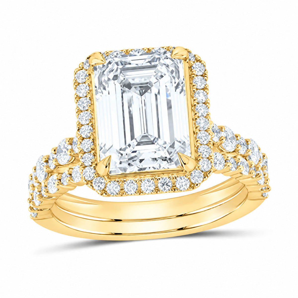 14K Yellow Gold 5 CTW Lab-Grown Diamond Emerald Halo Bridal Ring Set