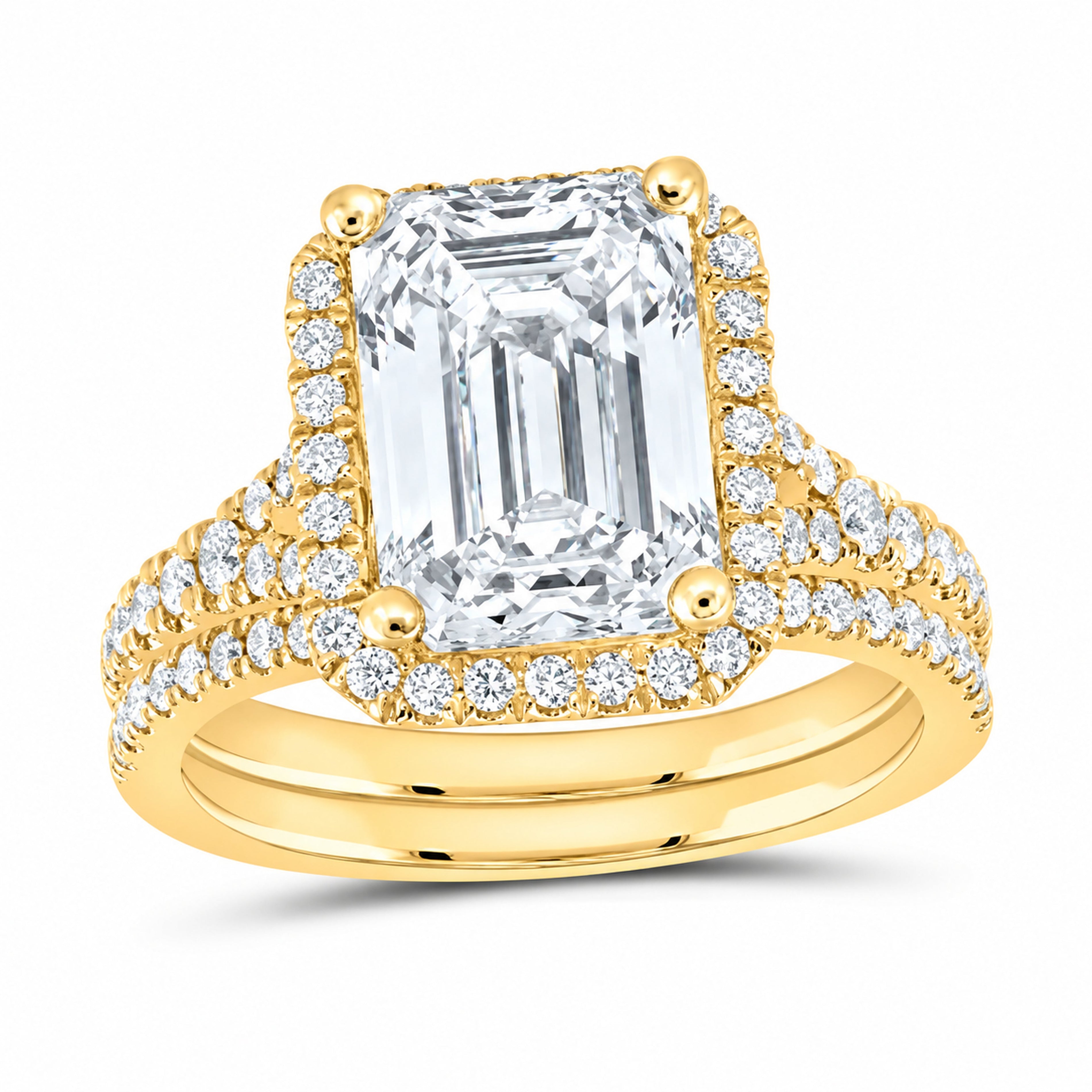14K Yellow Gold 4 3/4 CTW Lab-Grown Diamond Emerald Halo Bridal Ring Set
