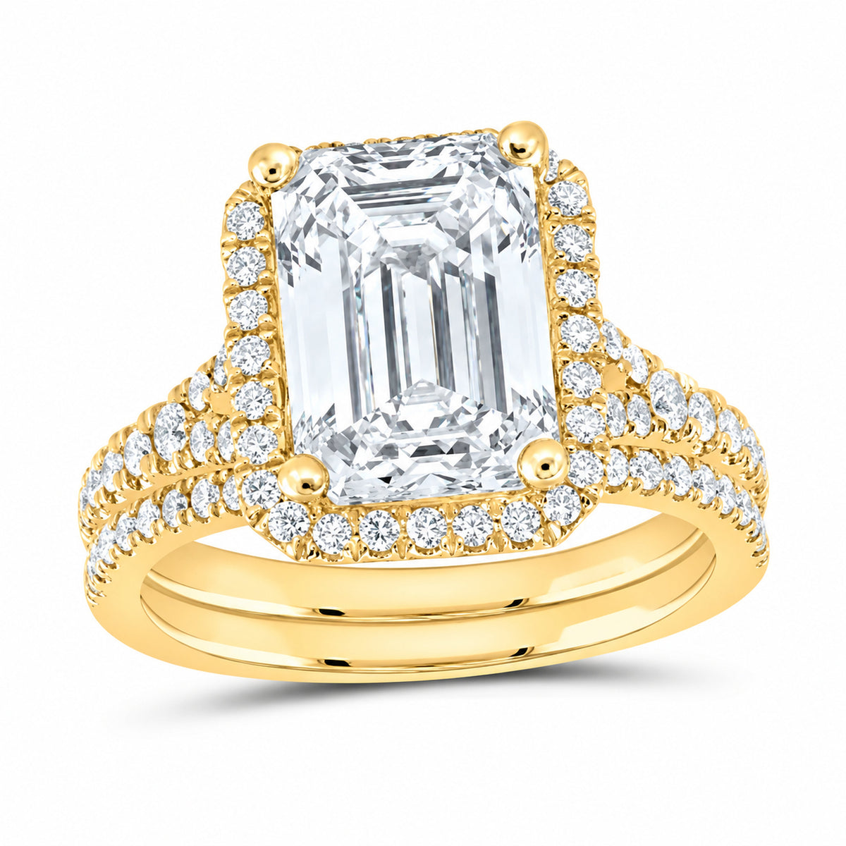 14K Yellow Gold 4 3/4 CTW Lab-Grown Diamond Emerald Halo Bridal Ring Set