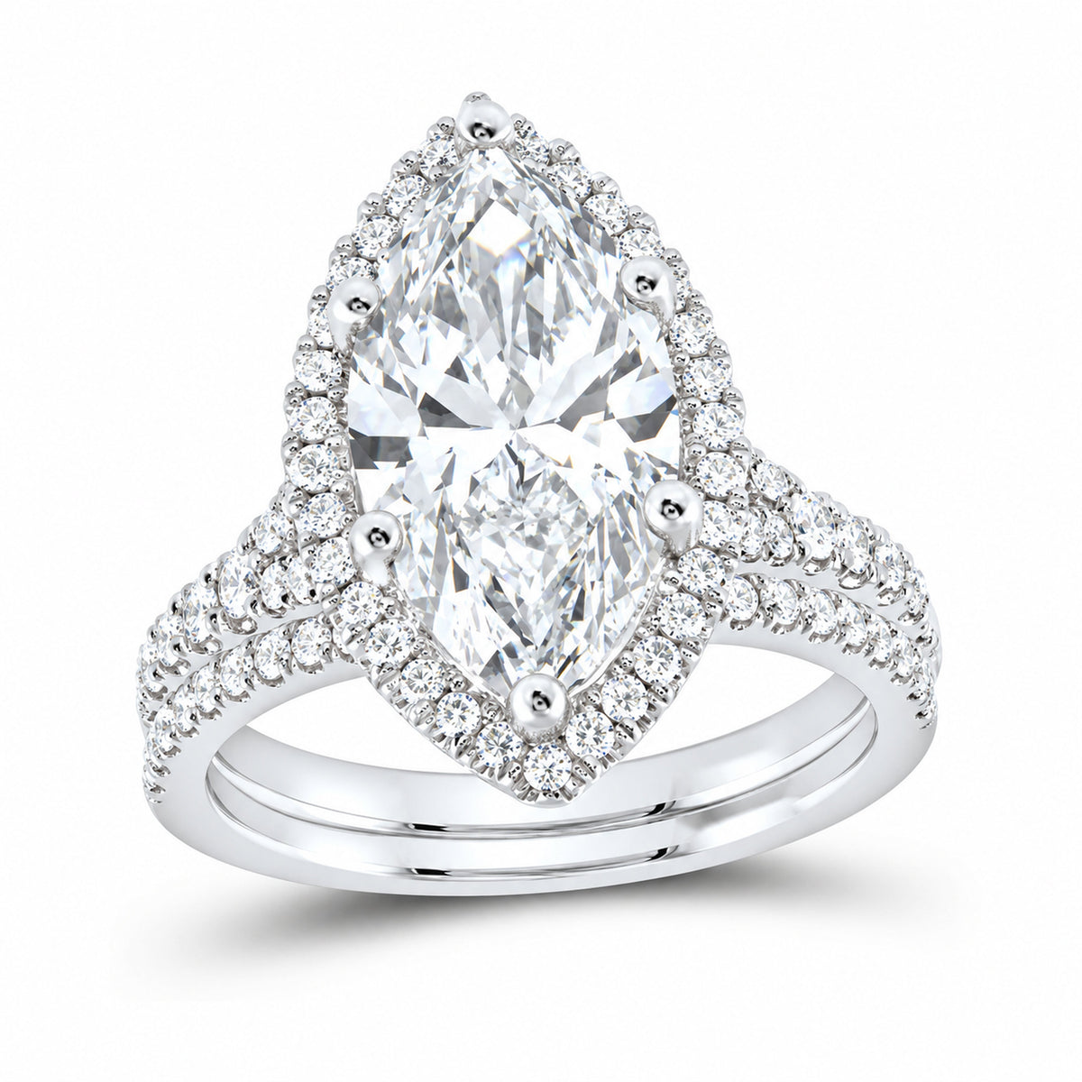 14K White Gold 4 3/4 CTW Lab-Grown Diamond Marquise Halo Bridal Ring Set