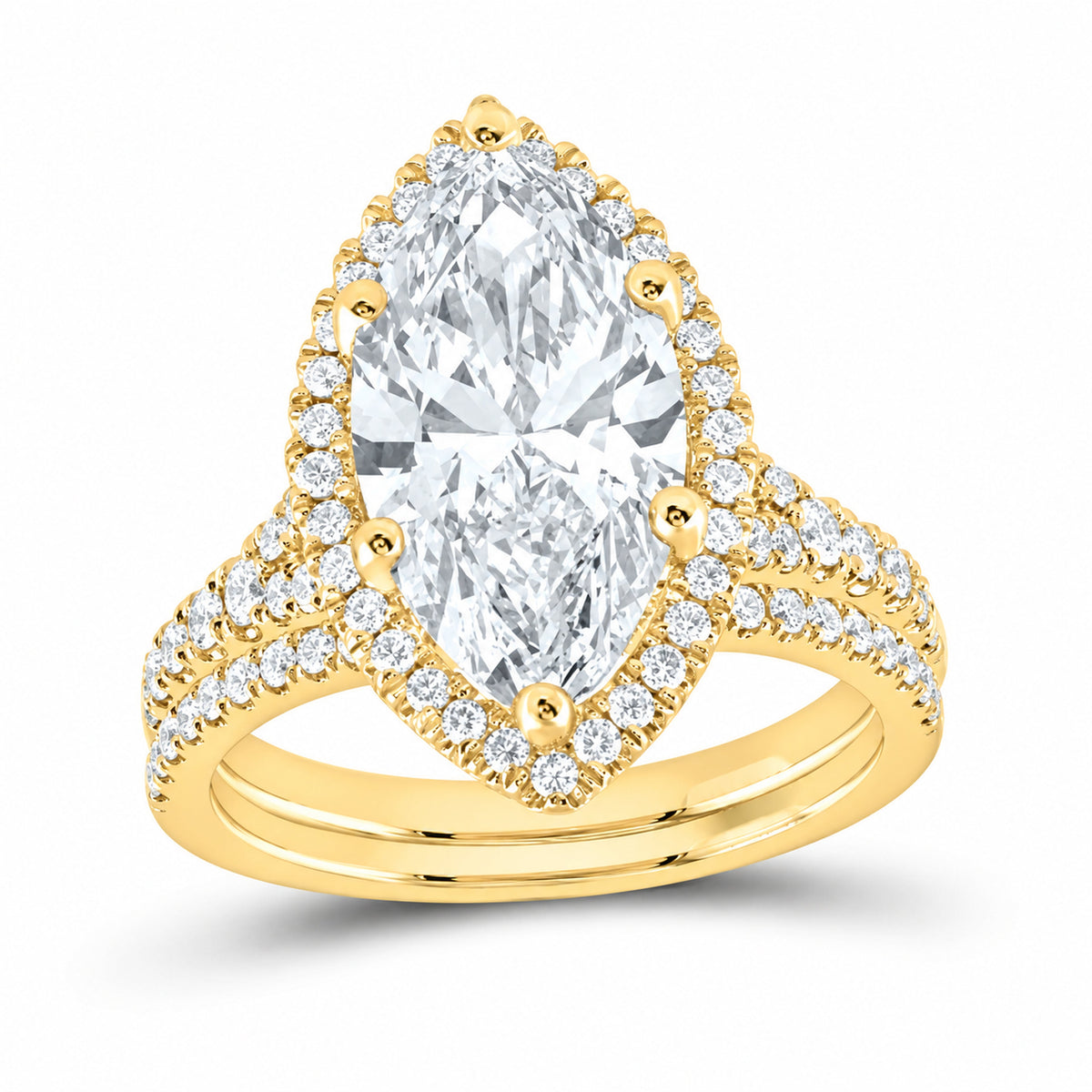 14K Yellow Gold 4 3/4 CTW Lab-Grown Diamond Marquise Halo Bridal Ring Set