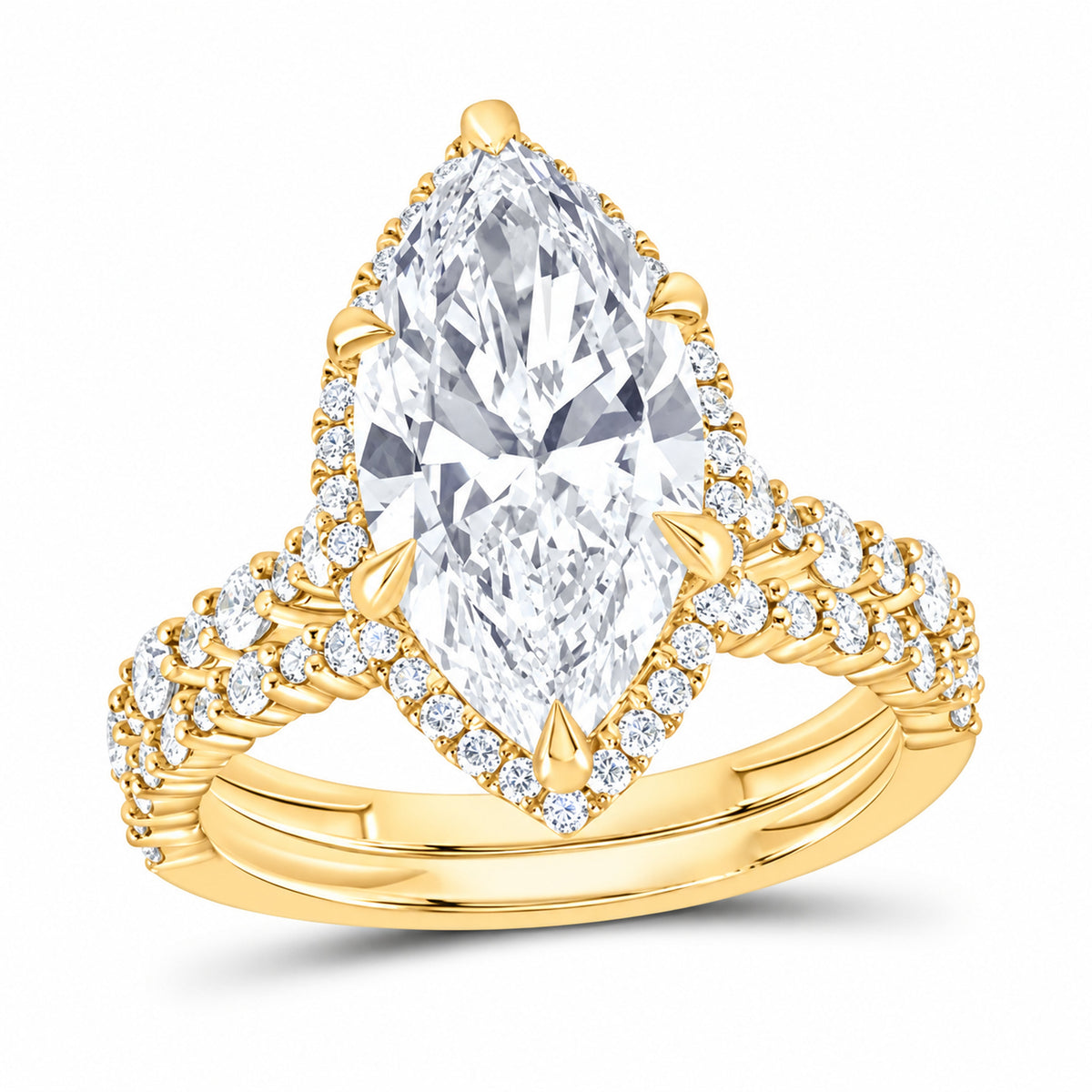 14K Yellow Gold 5 CTW Lab-Grown Diamond Marquise Halo Bridal Ring Set