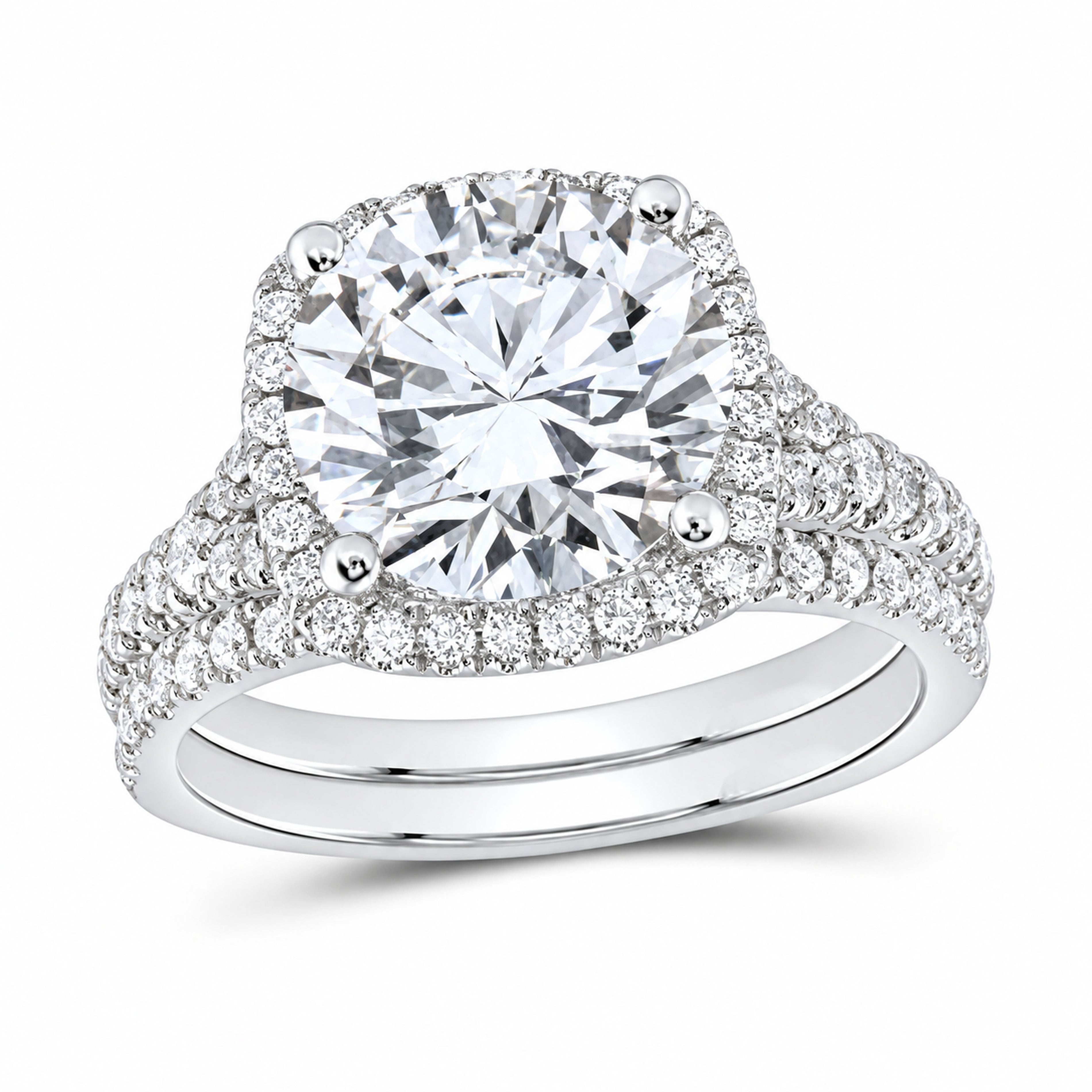 14K White Gold 4 3/4 CTW Lab-Grown Diamond Round Cushion Halo Bridal Ring Set