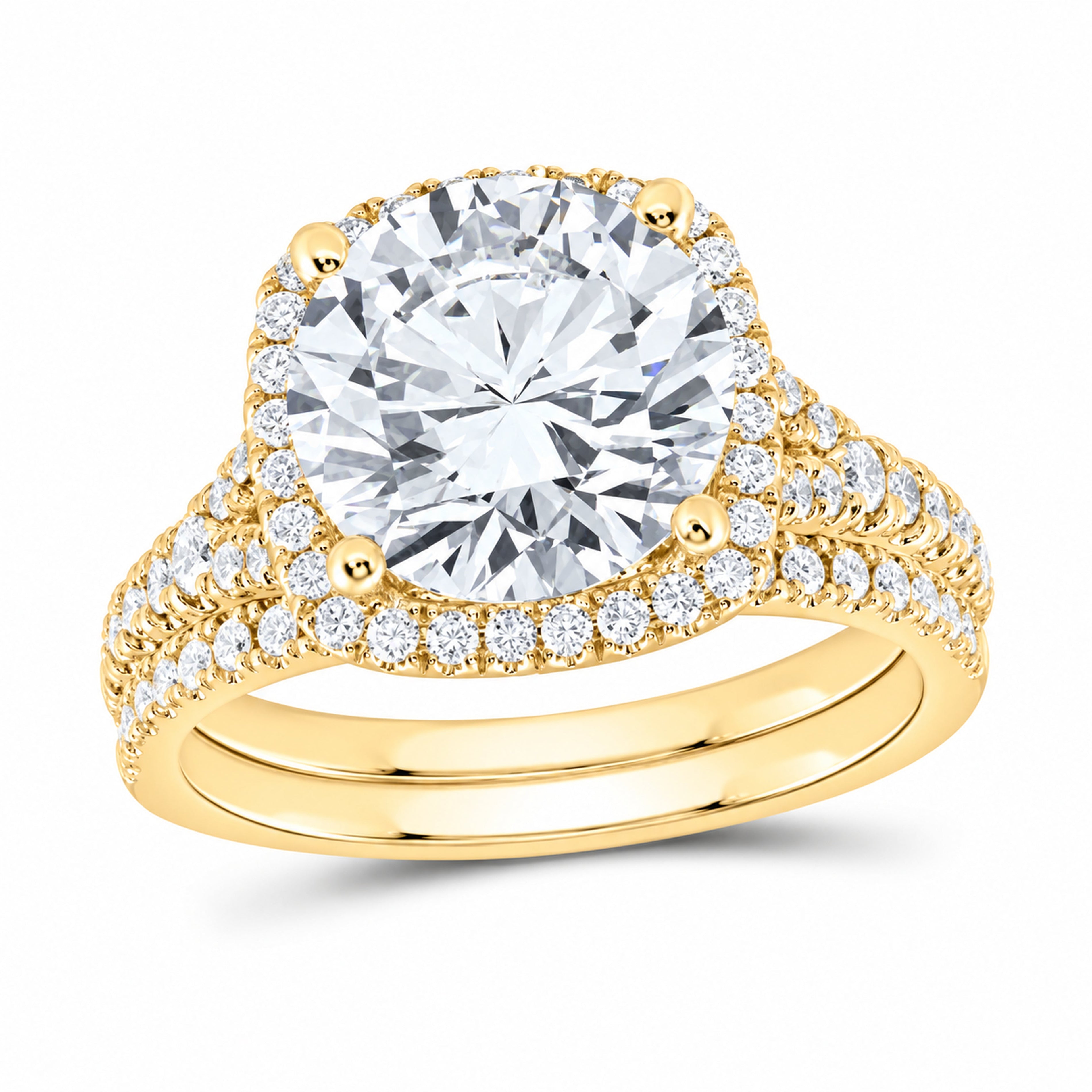 14K Yellow Gold 4 3/4 CTW Lab-Grown Diamond Round Cushion Halo Bridal Ring Set