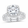 14K White Gold 5 CTW Lab-Grown Diamond Round Cushion Halo Bridal Ring Set