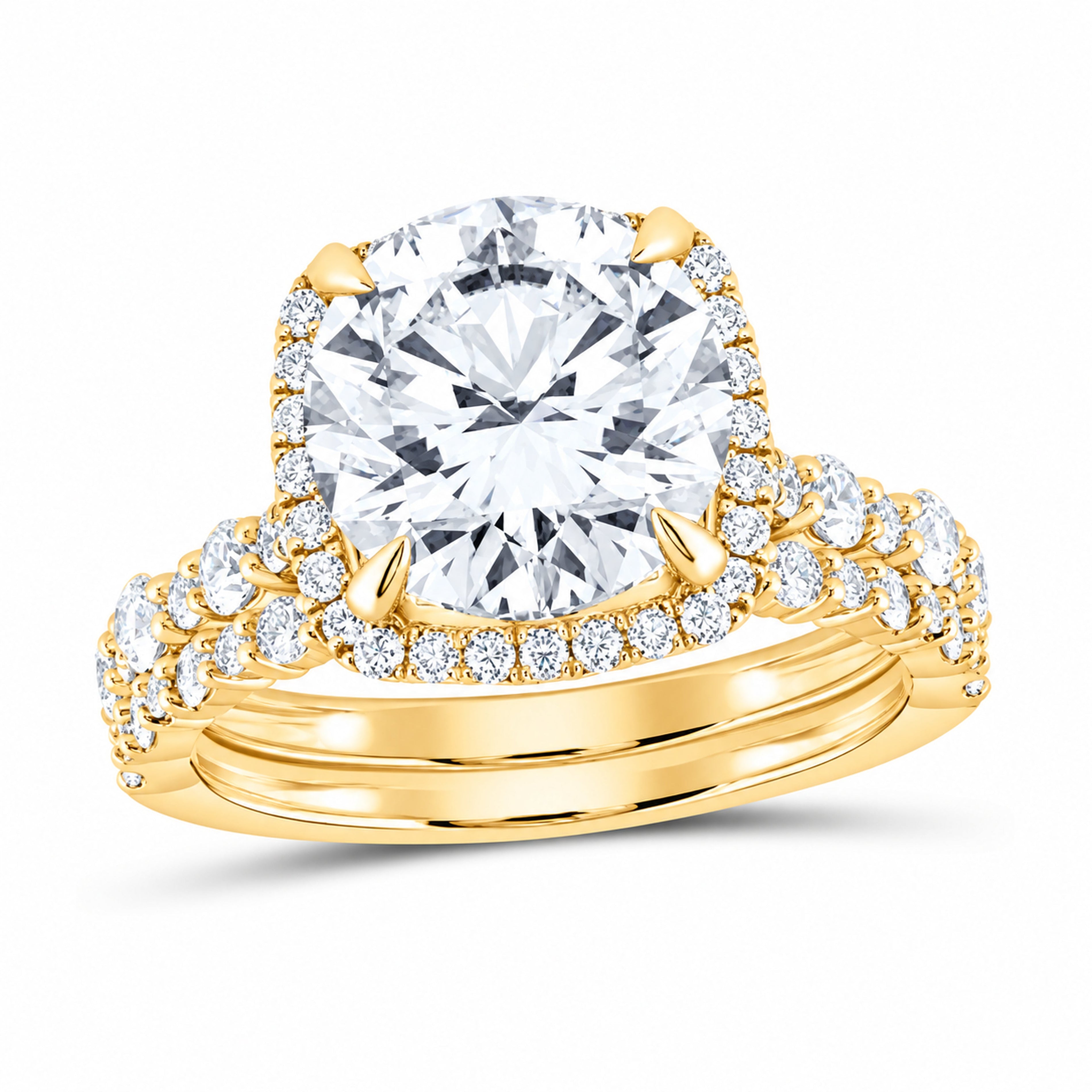14K Yellow Gold 5 CTW Lab-Grown Diamond Round Cushion Halo Bridal Ring Set