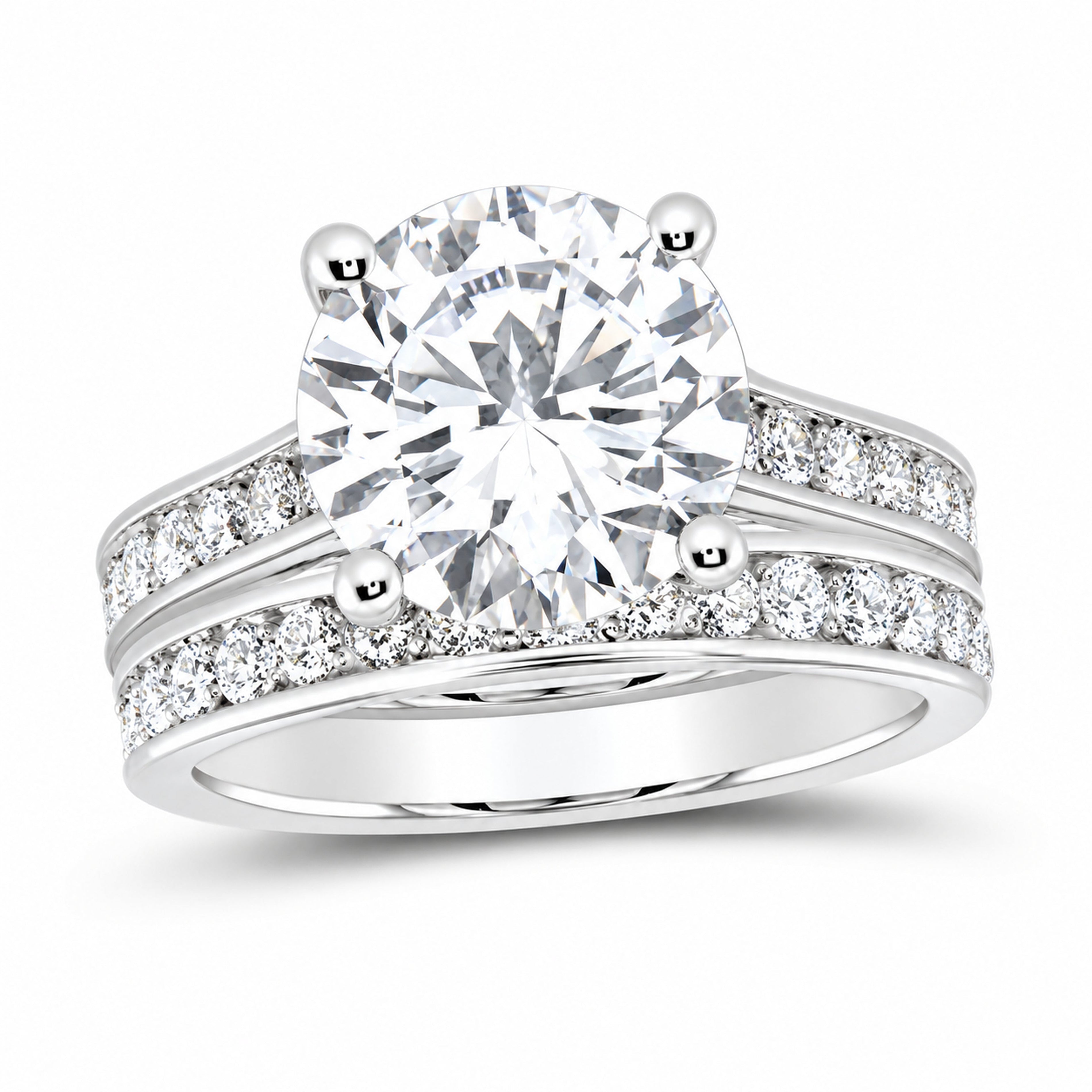 14K White Gold 5 CTW Lab-Grown Diamond Round Bridal Ring Set