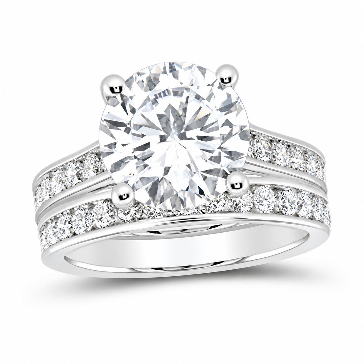 14K White Gold 5 CTW Lab-Grown Diamond Round Bridal Ring Set