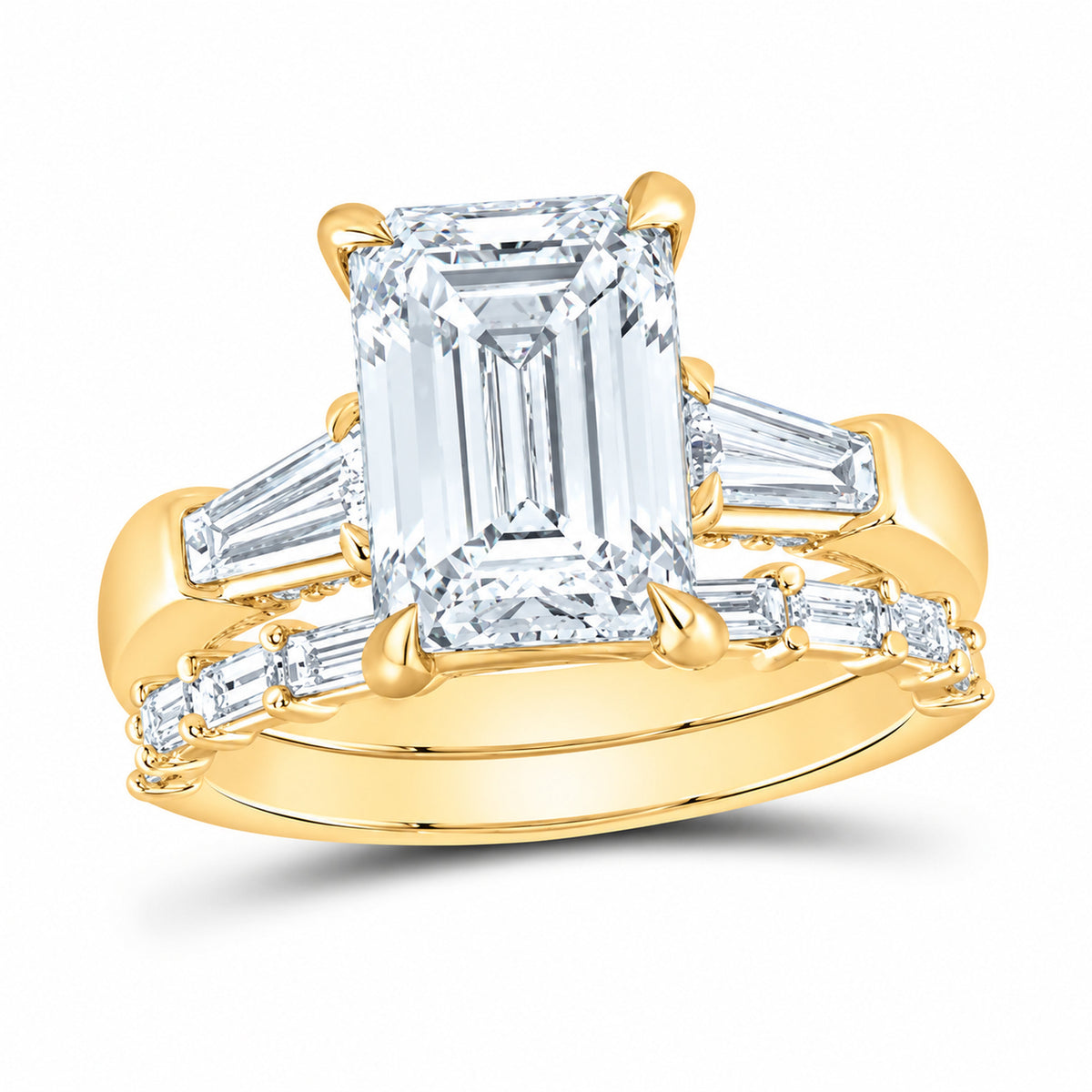 14K Yellow Gold 5 1/4 CTW Lab-Grown Diamond Emerald Bridal Ring Set